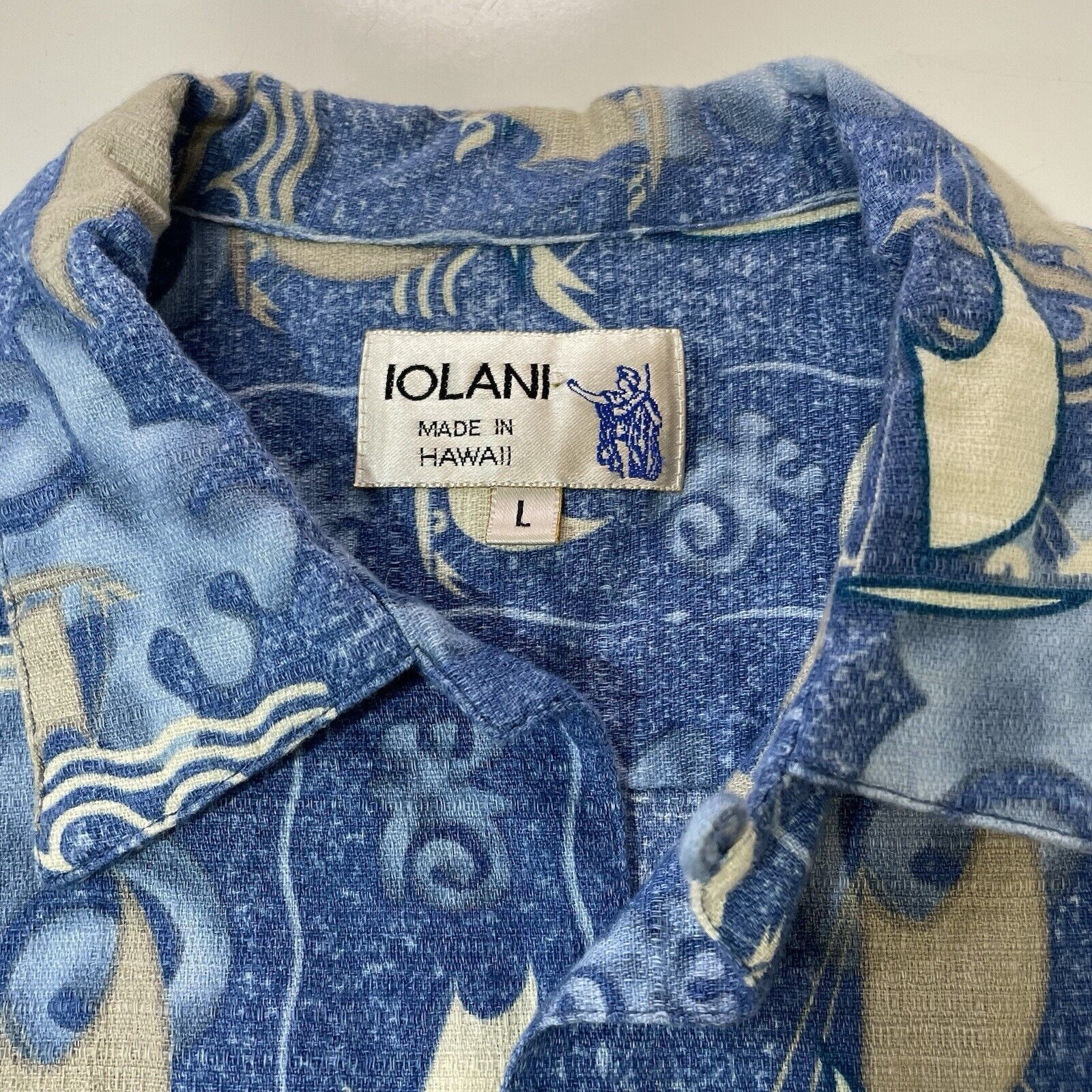 IOLANI Vintage Iolani Mens Hawaiian Shirt Large Blue Sailboat RARE Size US L / EU 52-54 / 3 - 3 Thumbnail
