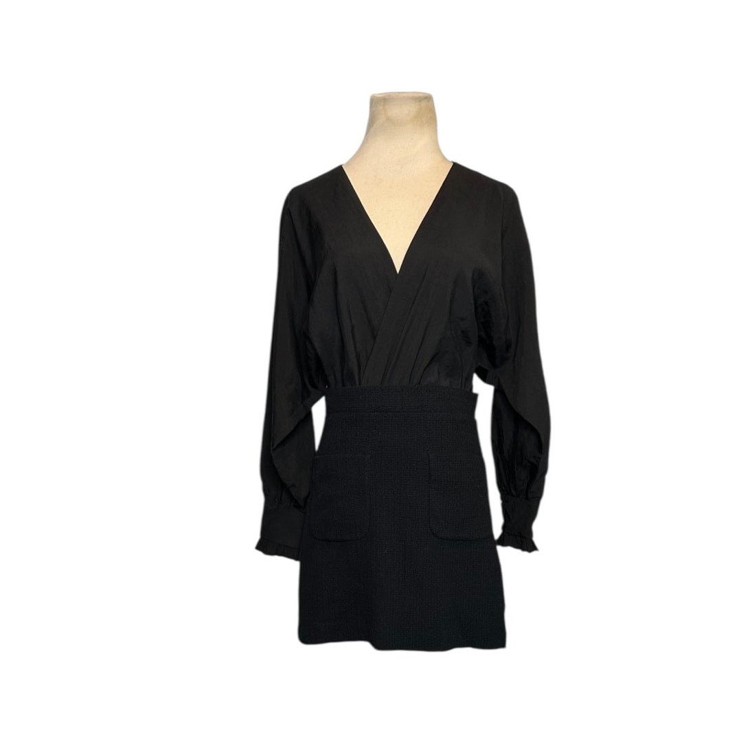 Zara Zara Black Contrasting Tweed Long Sleeve Mini Dress Size S Size S / US 4 / IT 40 - 18 Thumbnail