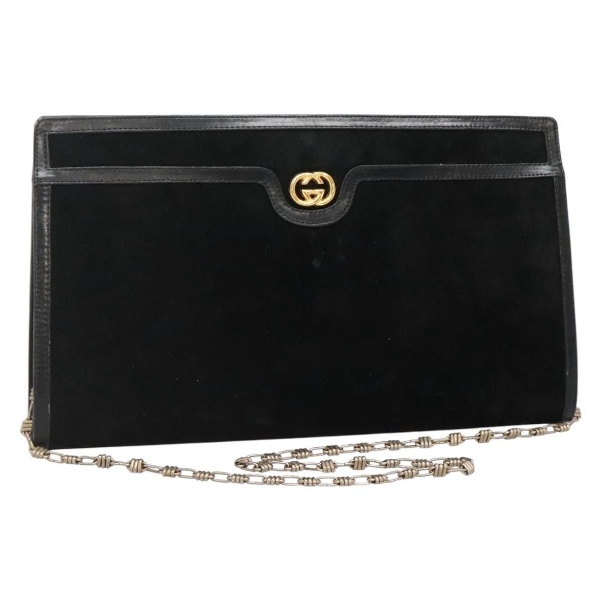 Gucci GUCCI Chain Shoulder Bag Suede Black Gold Size ONE SIZE - 1 Thumbnail