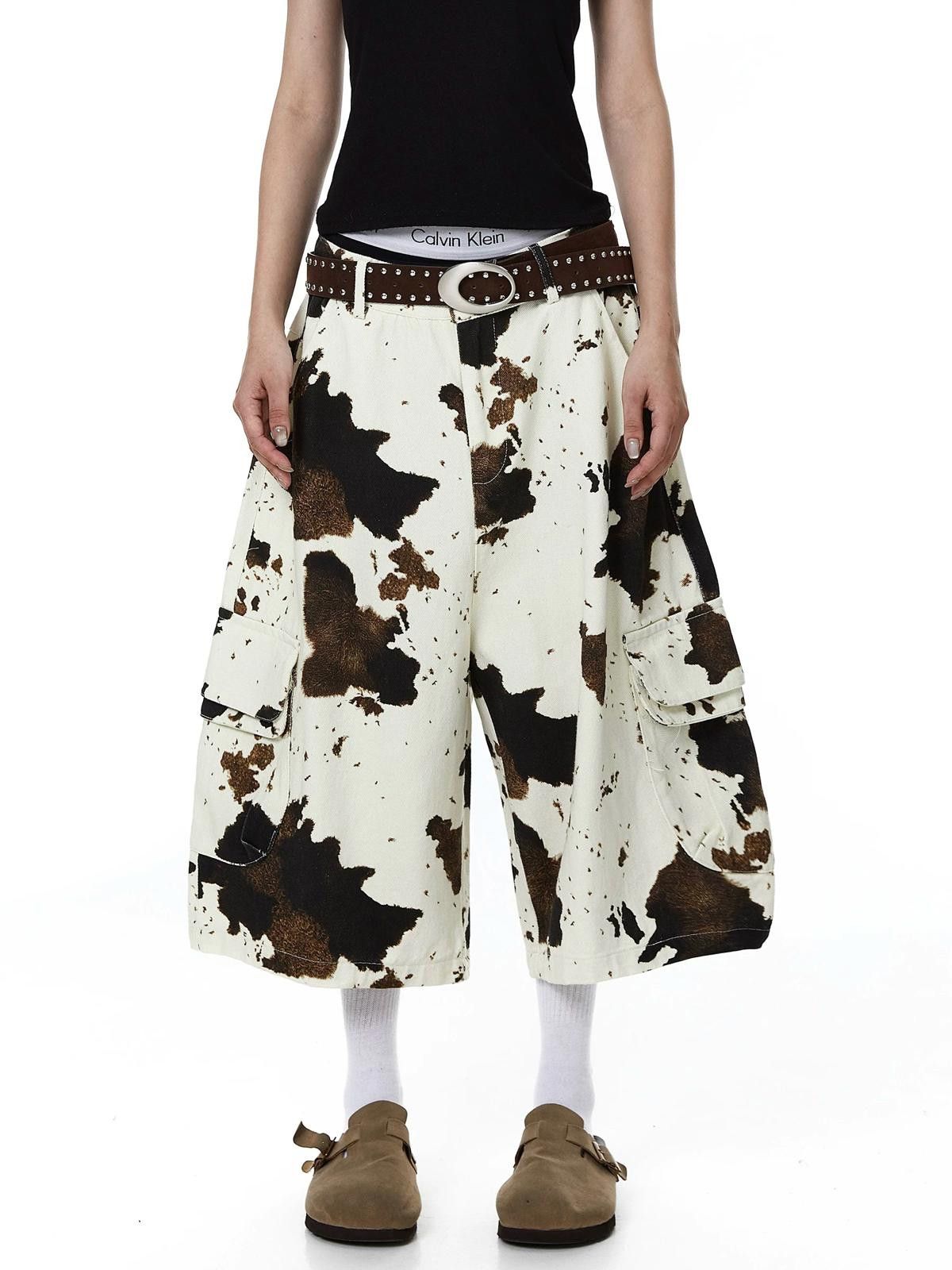 Other Cow-Print Camo Curved 7/8 Wide-Leg Jorts Shorts Size US 30 / EU 46 - 1 Thumbnail