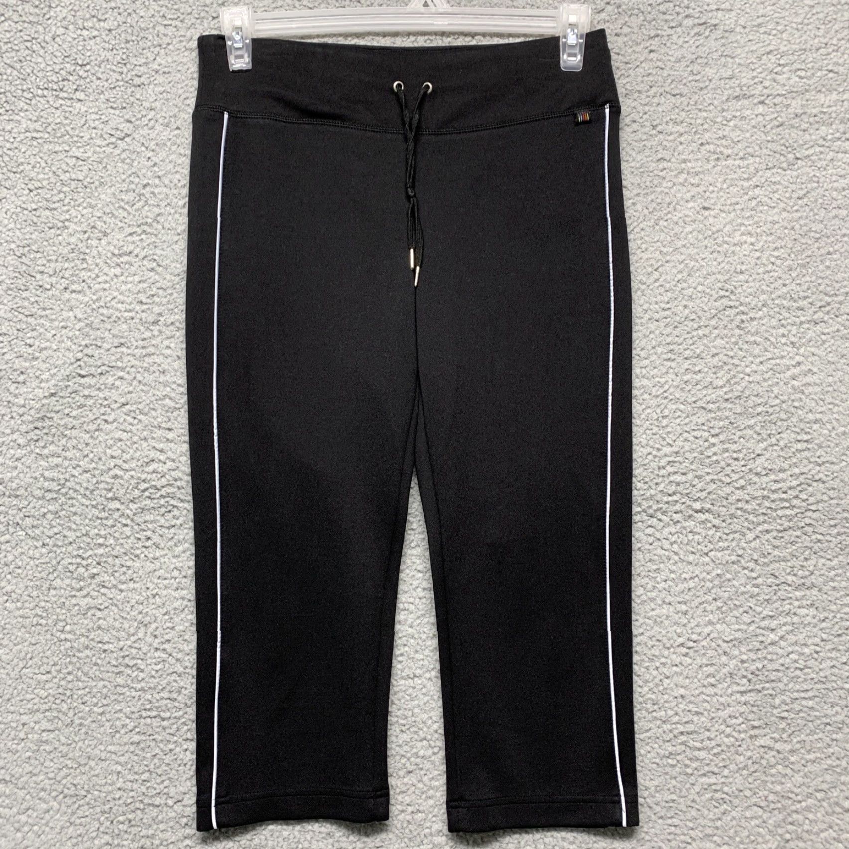 Vintage ZX Sport Women’s Capri Athletic Pants Sz S Black White Stripe Stretch Drawstring Size 28" / US 6 / IT 42 - 2 Thumbnail