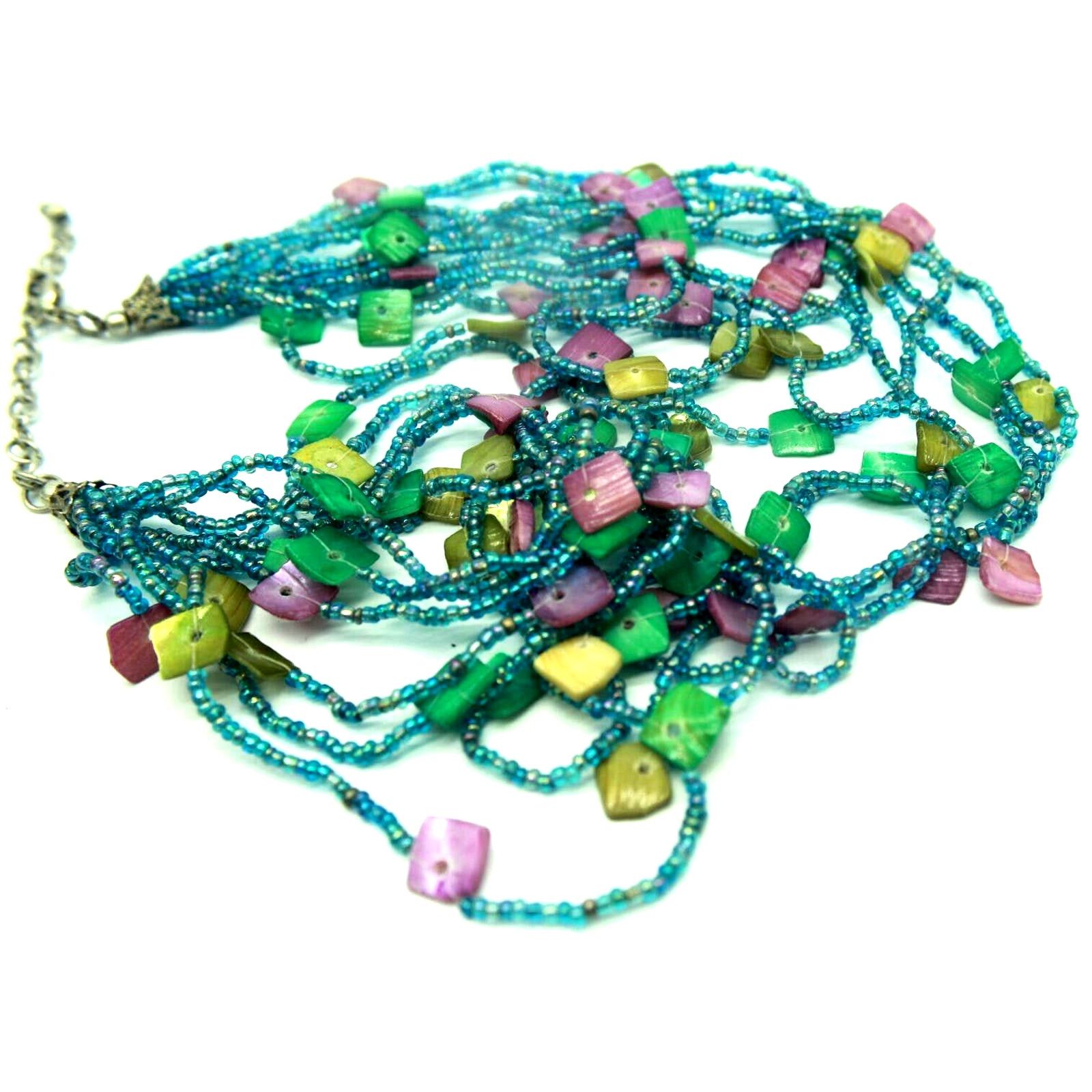 Other Multi Strand Blue Bead Necklace Green Purple Blue Shells 20" Size ONE SIZE - 2 Thumbnail