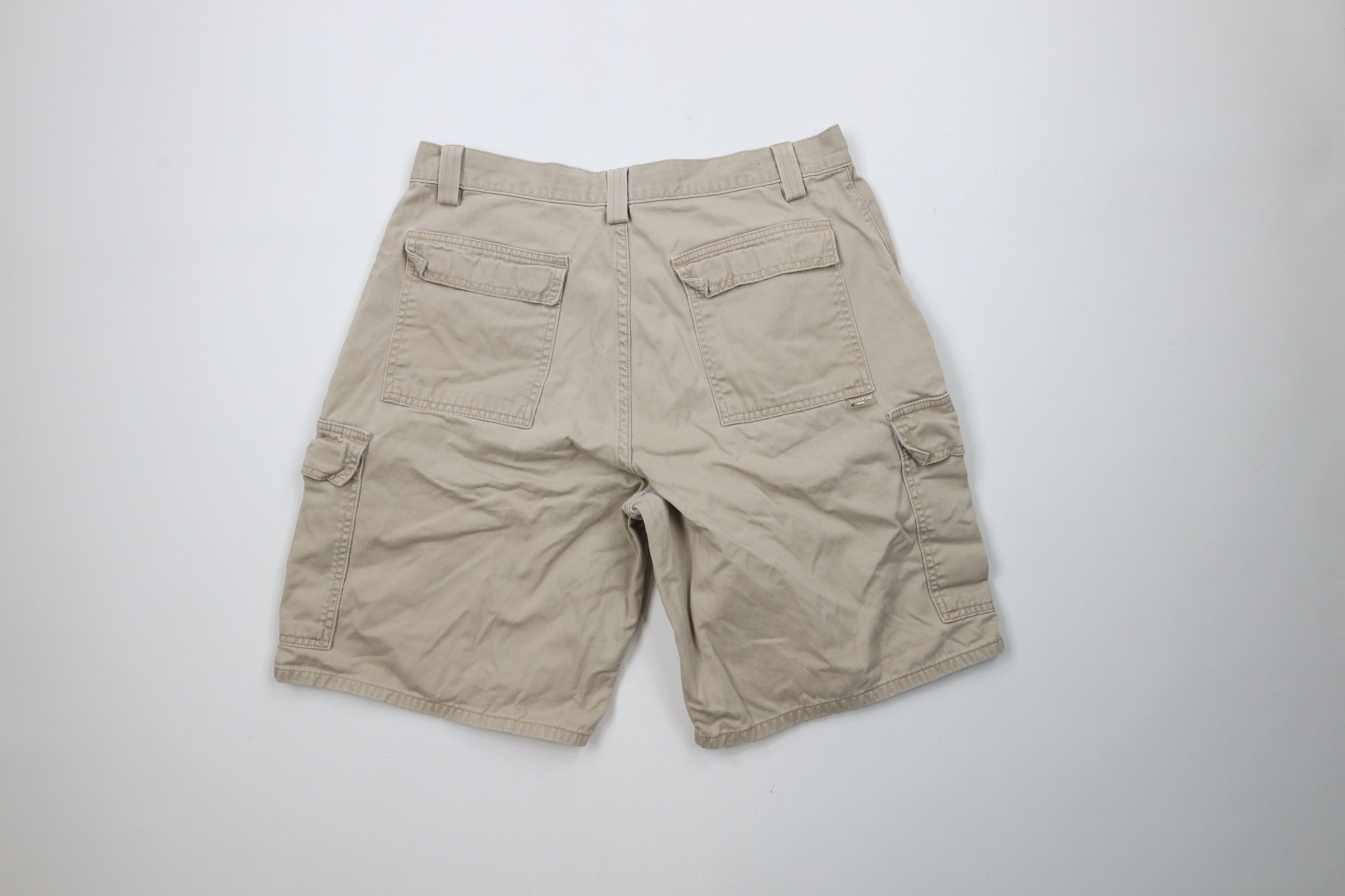 Levi's × Vintage Vintage 90s Levis Silvertab Loose Fit Cargo Shorts Beige Size US 33 - 10 Thumbnail