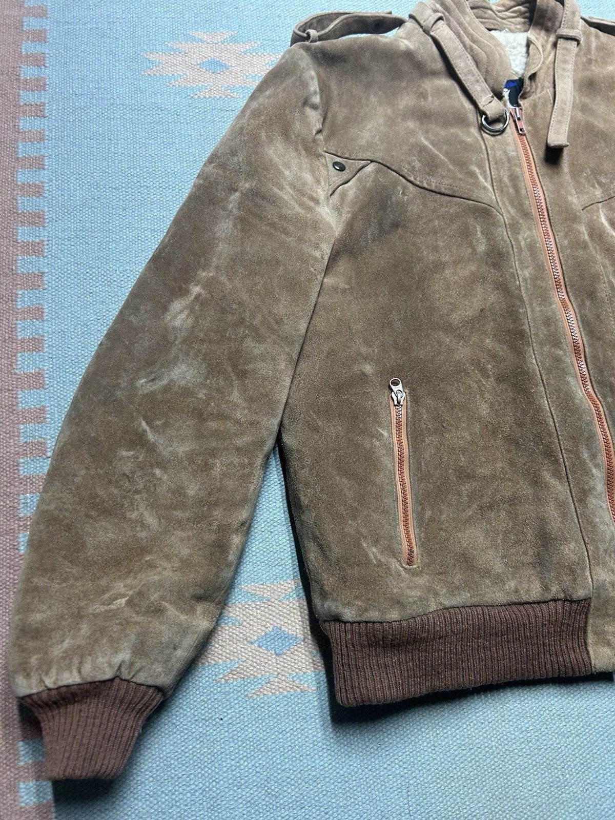 Vintage 80s suede leather bomber jacket Sherpa lined Oui large 44 Size US L / EU 52-54 / 3 - 3 Thumbnail