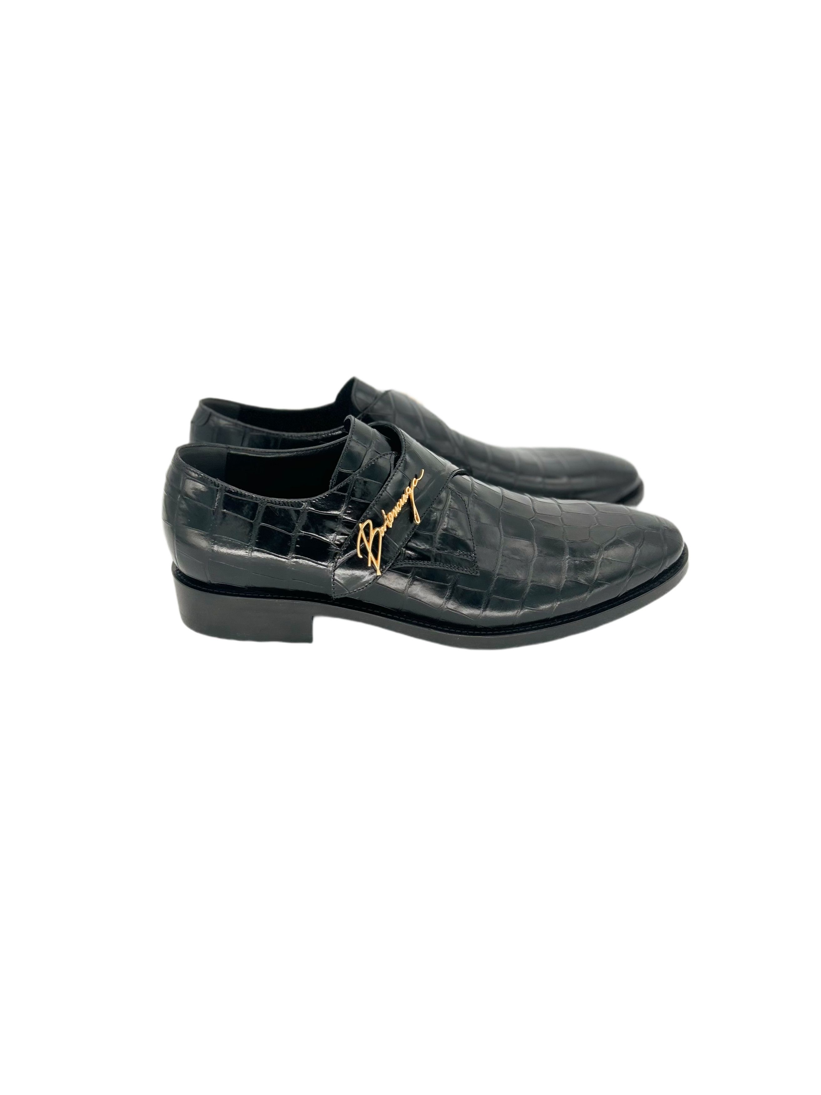 Balenciaga Black City Evening Croc Embossed Shoes Size US 7 / EU 40 - 2 Thumbnail