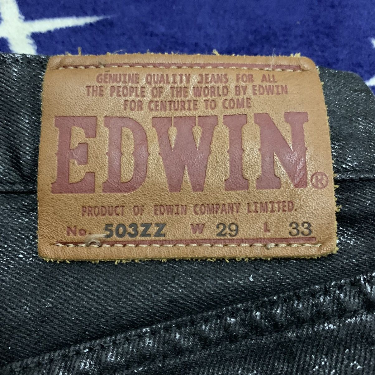 Vintage Edwin 503ZZ Waxed Jeans Black Coated Japan Denim