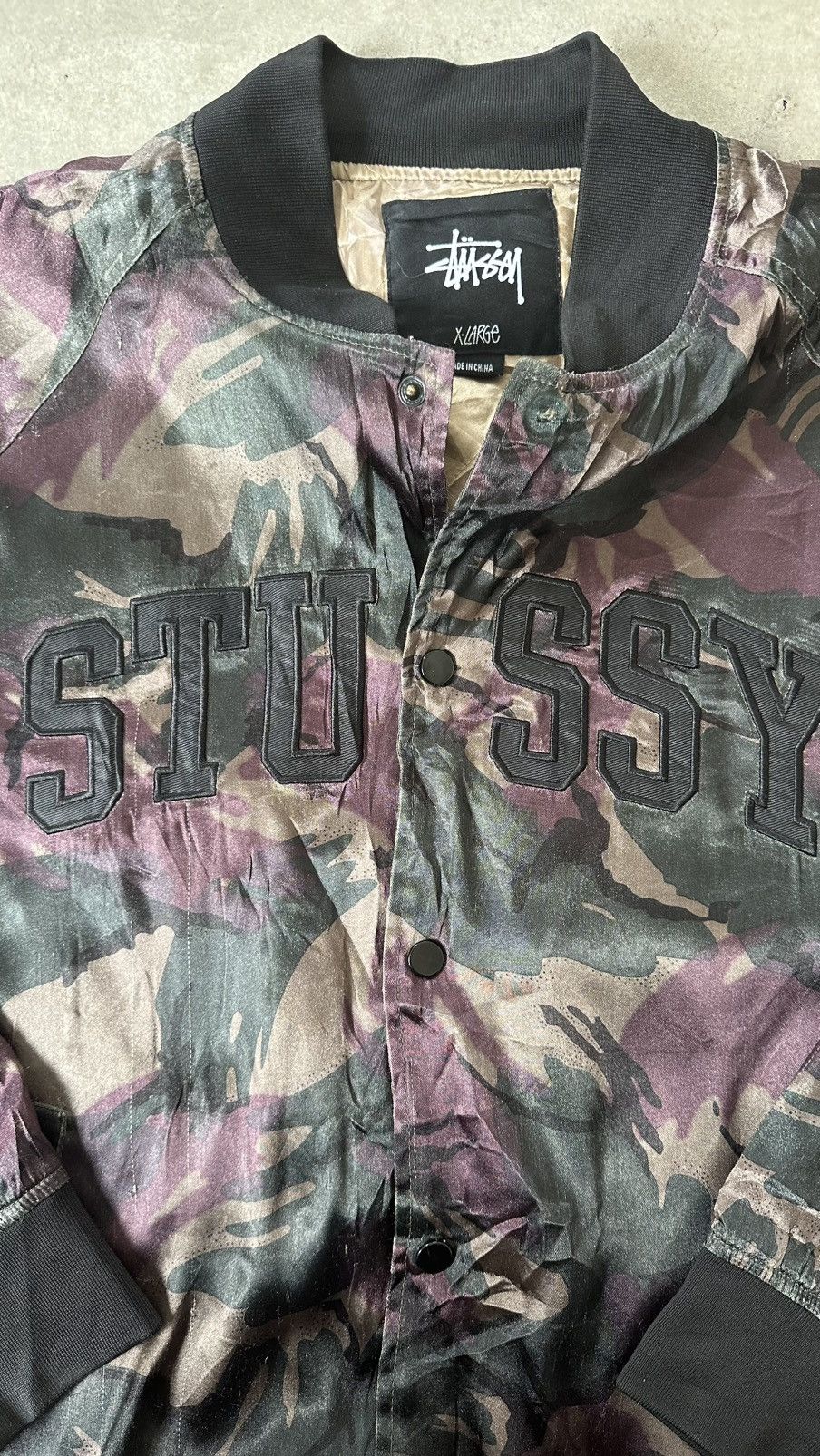 Stussy VINTAGE STUSSY WINE CAMO SATIN BOMBER JACKET Size US XL / EU 56 / 4 - 2 Thumbnail