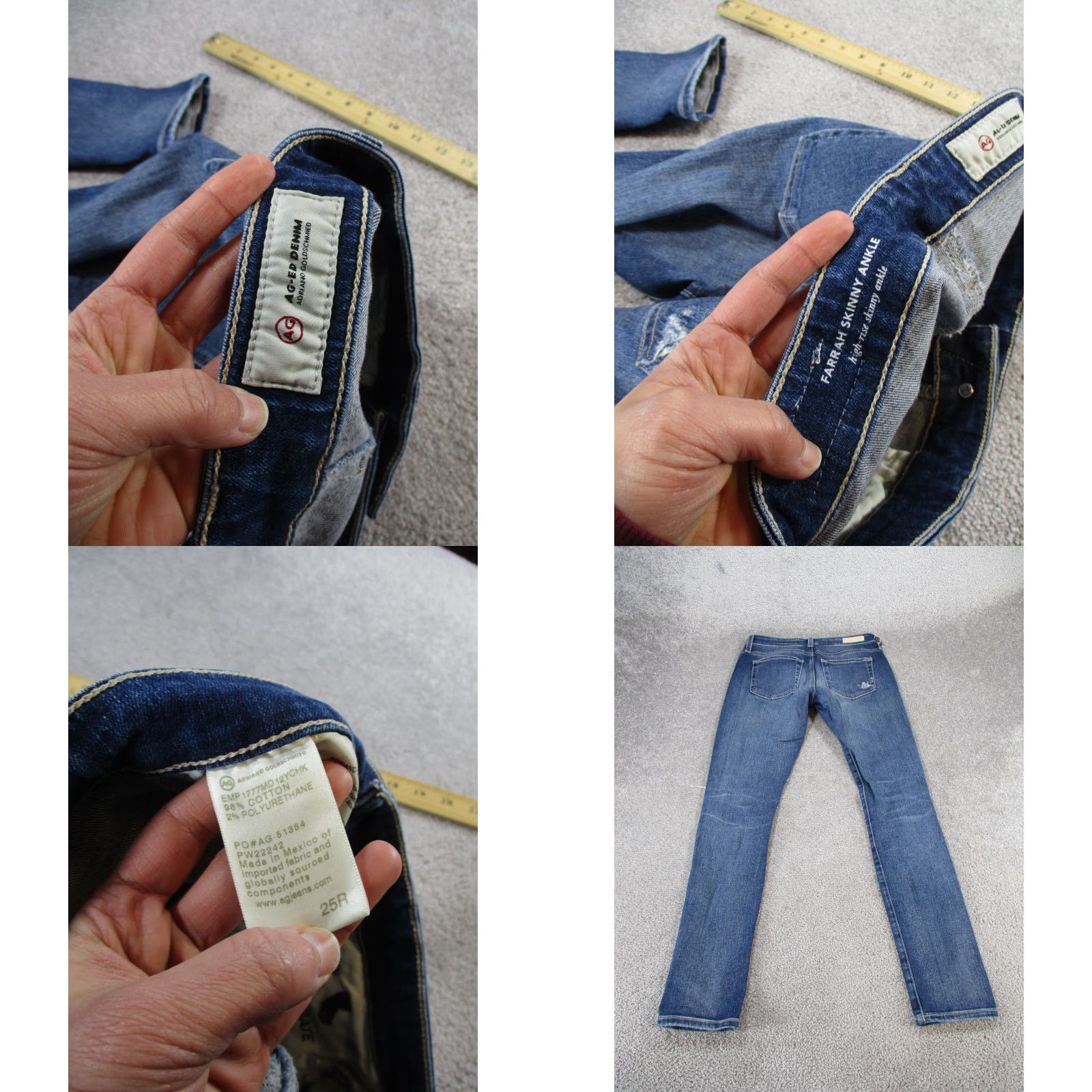 AG Jeans VINTAGE AG Adriano Goldschmied Womens Jeans Skinny Ankle 25 Dark Wash Ripped Zipper 2010s Womens Size 42" / US 20 - 8 Thumbnail