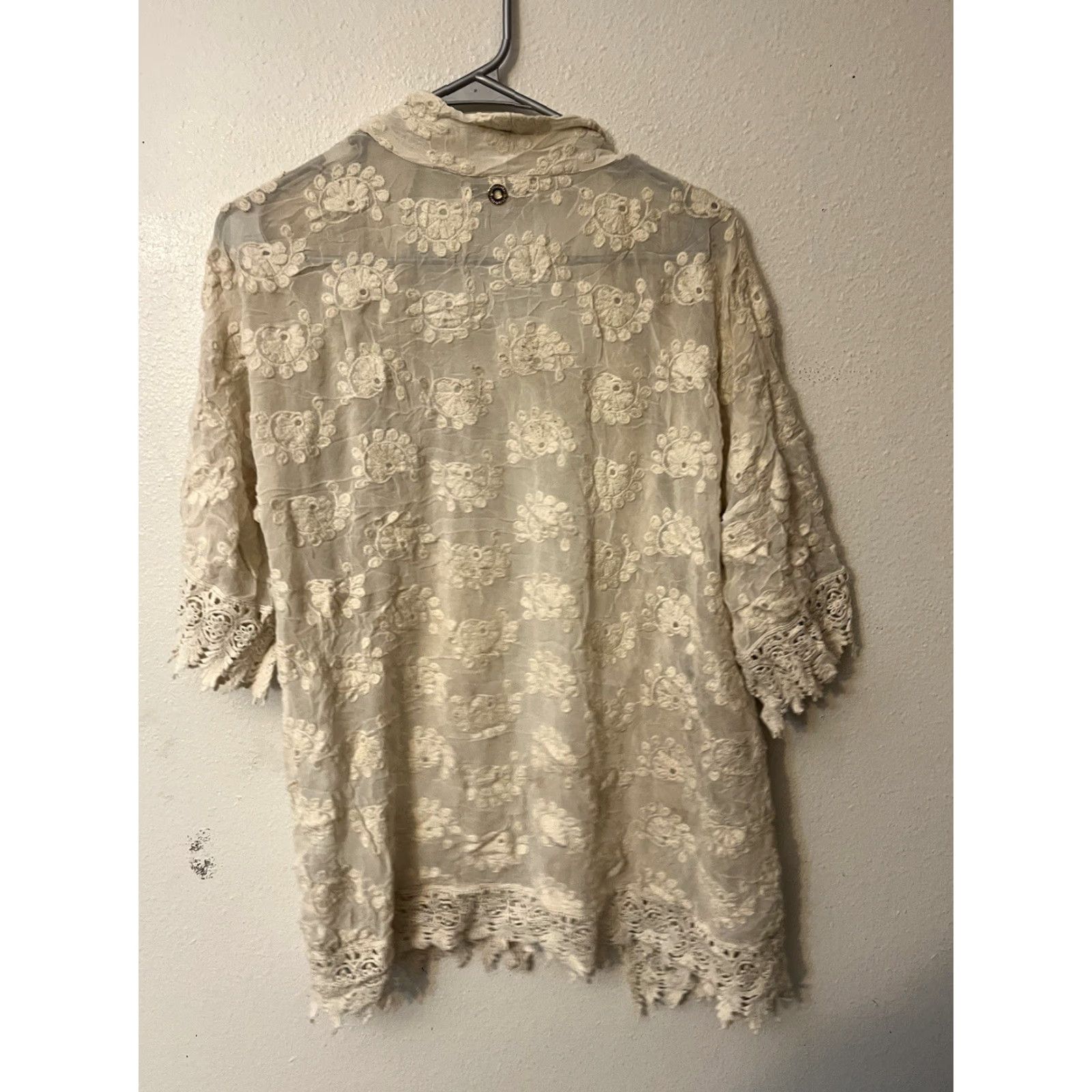 Vintage Onda de Mar Swim Cover-Up Size Small Cream Crochet Knit Fringe Size ONE SIZE - 4 Thumbnail
