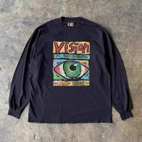 Black retro devil eye pattern long sleeve t-shirt