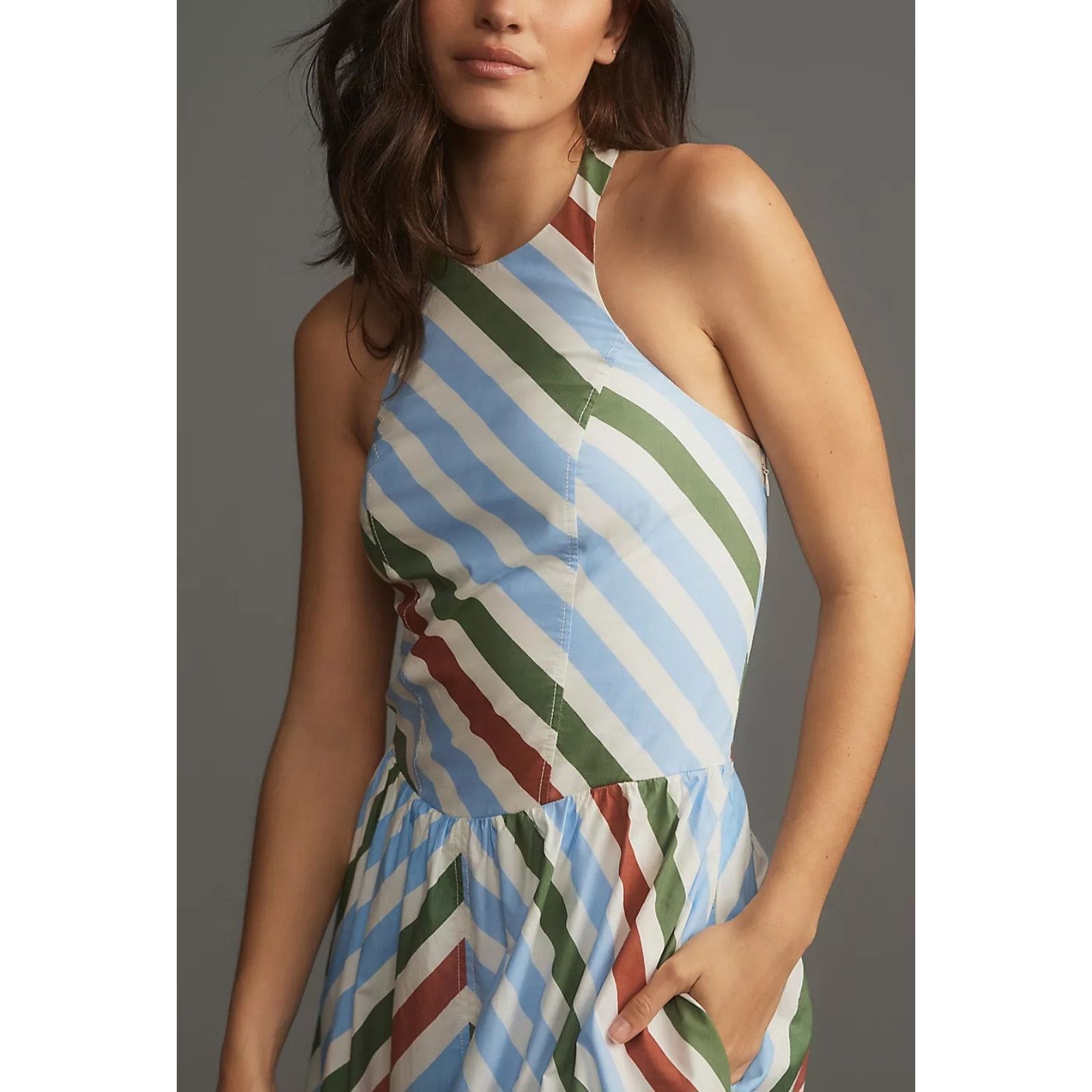 Anthropologie NWT Maeve Halter Midi Sundress $168 XS Neutral Striped Motif Size XS / US 0-2 / IT 36-38 - 2 Thumbnail