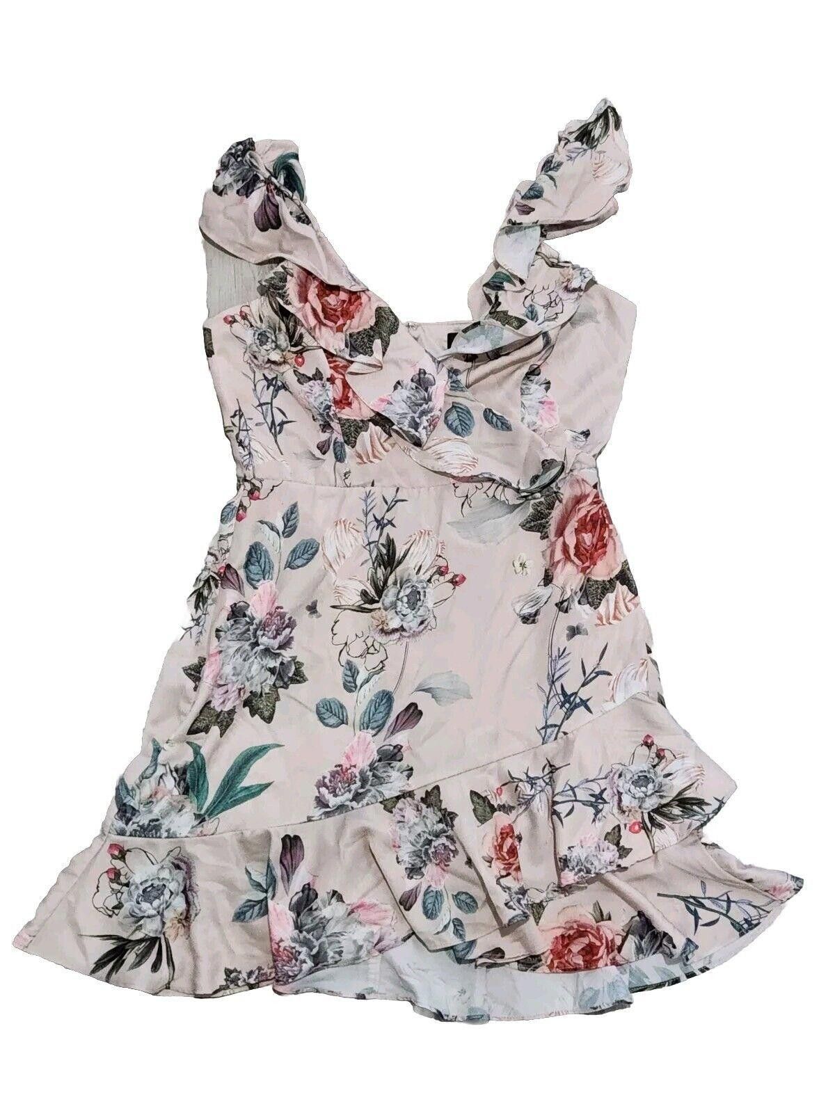 Designer Majorelle Dress Small Floral Silky Sweetheart Flutter Sleeve Size S / US 4 / IT 40 - 6 Thumbnail