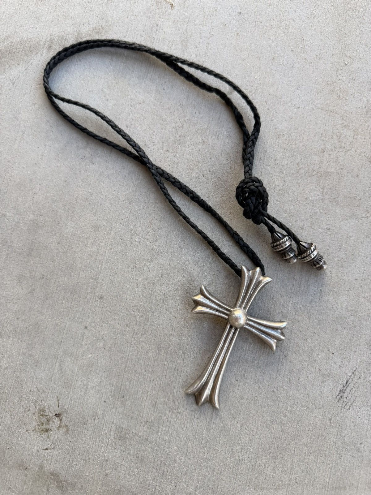 Chrome Hearts Chrome Hearts Large Cross Pendant w/ Braided Leather Chain Size ONE SIZE - 1 Thumbnail