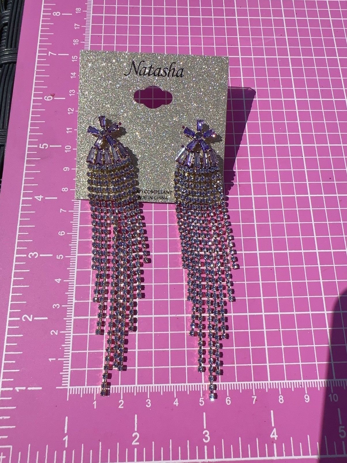 Designer Natasha gold tone purple crystal flower tassel earrings Size ONE SIZE - 4 Thumbnail