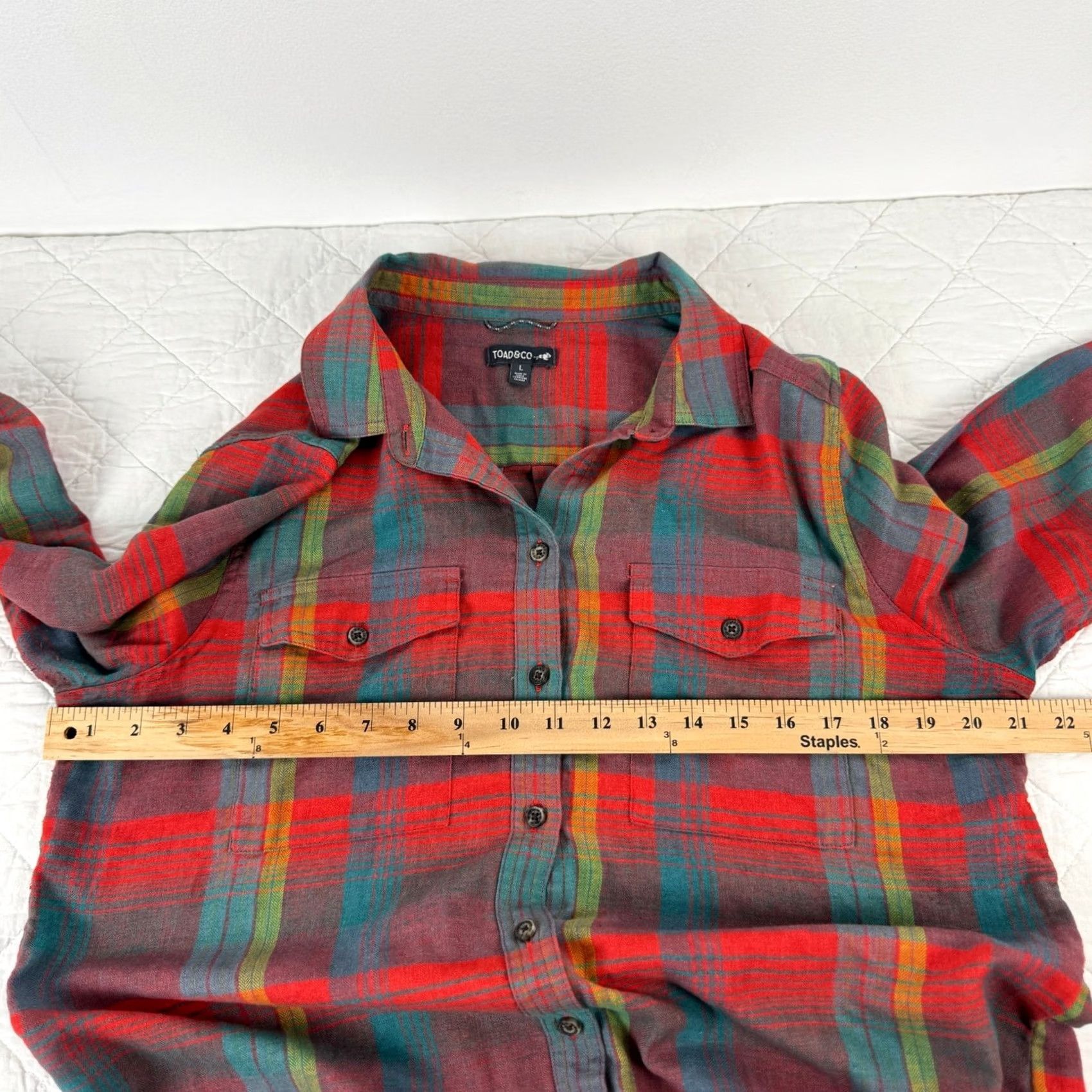 Toad&Co Toad&Co Re-Form Flannel Shirt Long Sleeve Button Down Plaid Red Multicolor Womens Large Size L / US 10 / IT 46 - 4 Thumbnail
