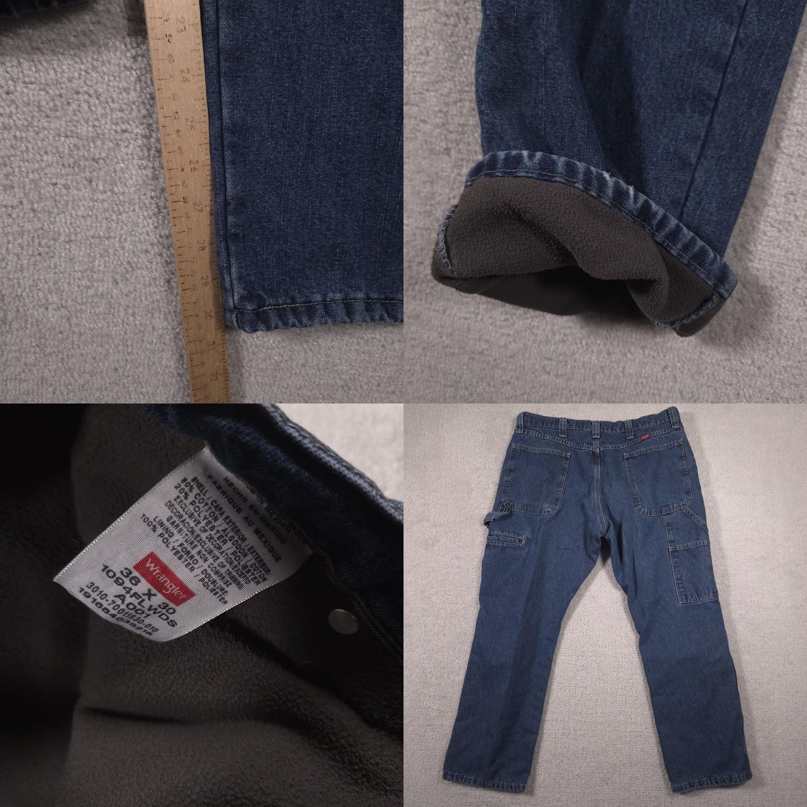 Wrangler Wrangler Jeans Mens 36x30 Blue Denim Relaxed Fit Fleece Lined Carpenter Pants Size US 36 / EU 52 - 8 Thumbnail