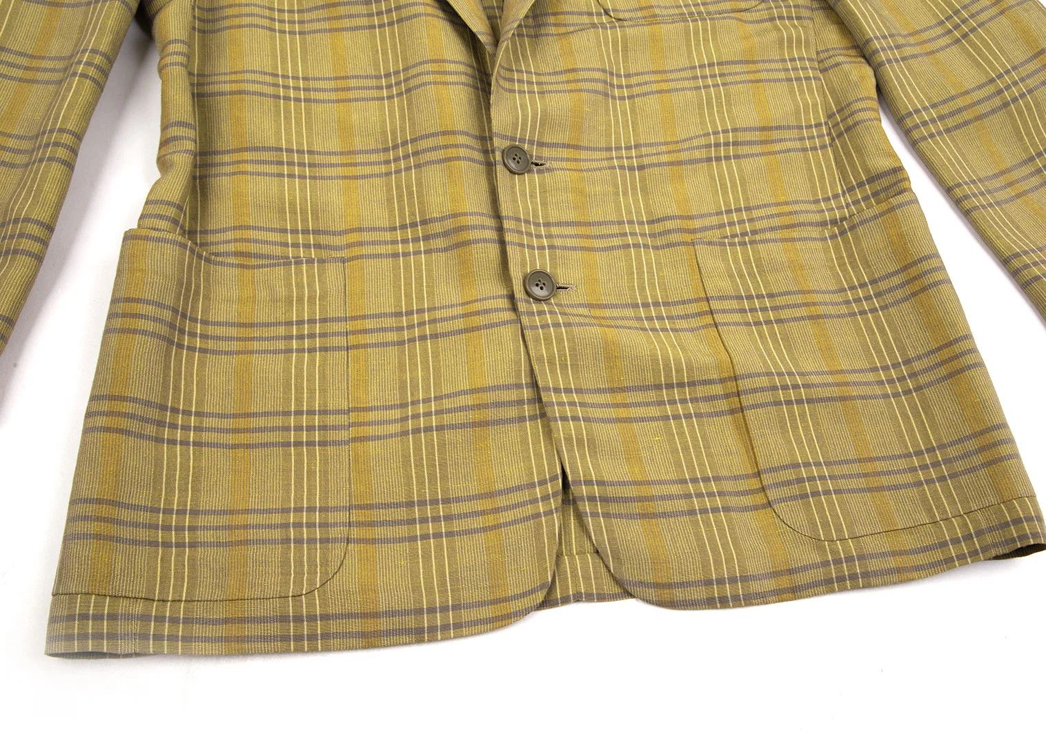 Linen Blend Check Jacket in Light Green Size L