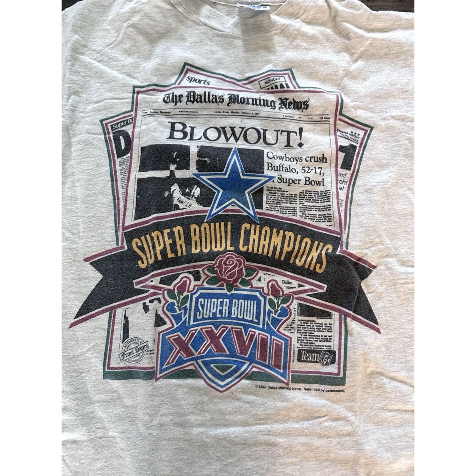 NFL VINTAGE Dallas Cowboys 1993 Super Bowl XXVII Champions NFL T-Shirt White Men M Size US M / EU 48-50 / 2 - 2 Thumbnail