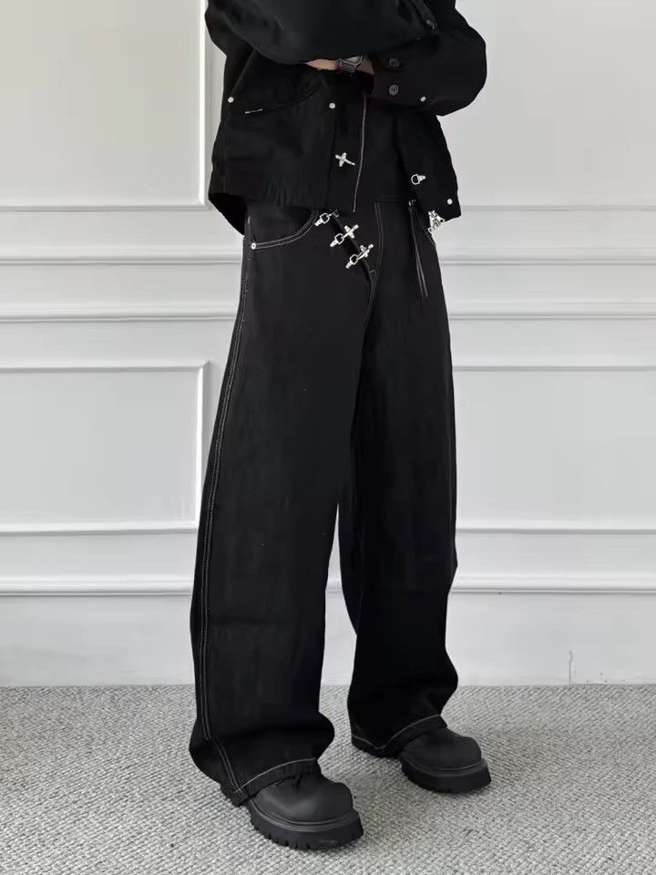 Jean xz denim Button Fly Black Luxury Baggy Jeans Pant Size US 31 - 6 Thumbnail
