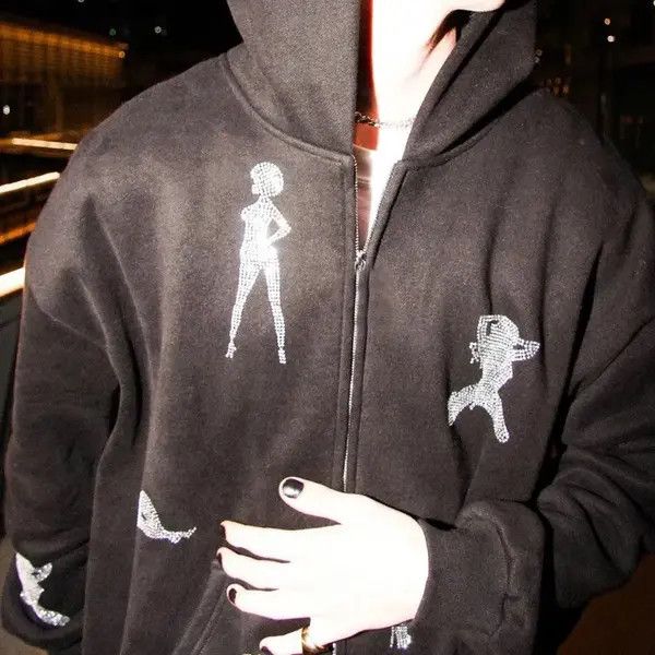 VIBE Streetwear Y2k print girl Oversize Rhinestones Zip Up Hoodie Size US L / EU 52-54 / 3 - 4 Thumbnail