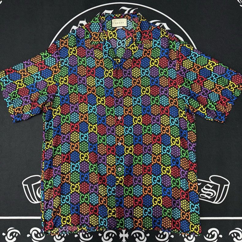 Gucci Gucci Rainbow Print Silk Short Sleeve Shirt-yf Size US XL / EU 56 / 4 - 1 Thumbnail