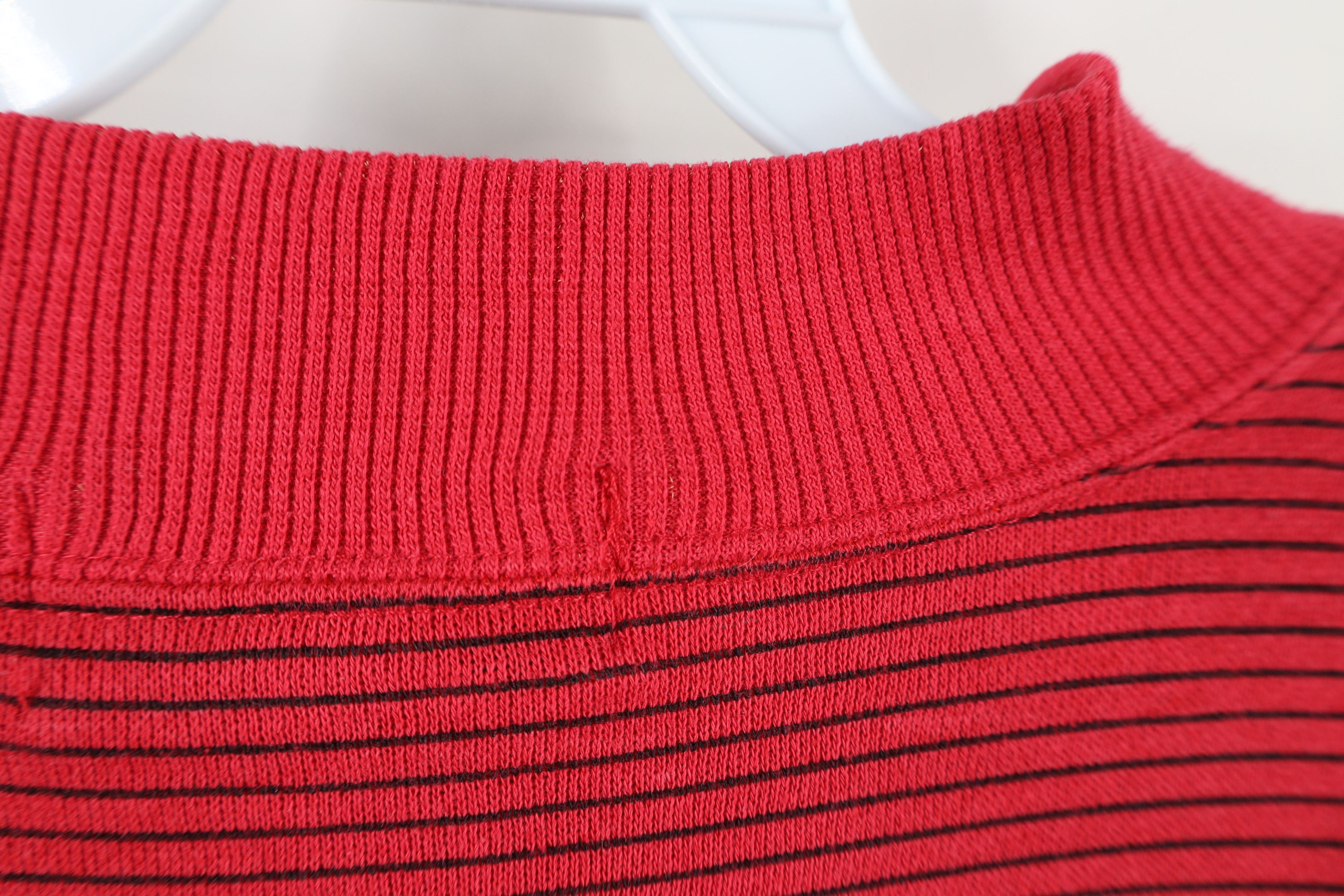 Vintage Vintage 90s IOU Striped Spell Out Mock Neck Sweatshirt Red Size US S / EU 44-46 / 1 - 10 Thumbnail