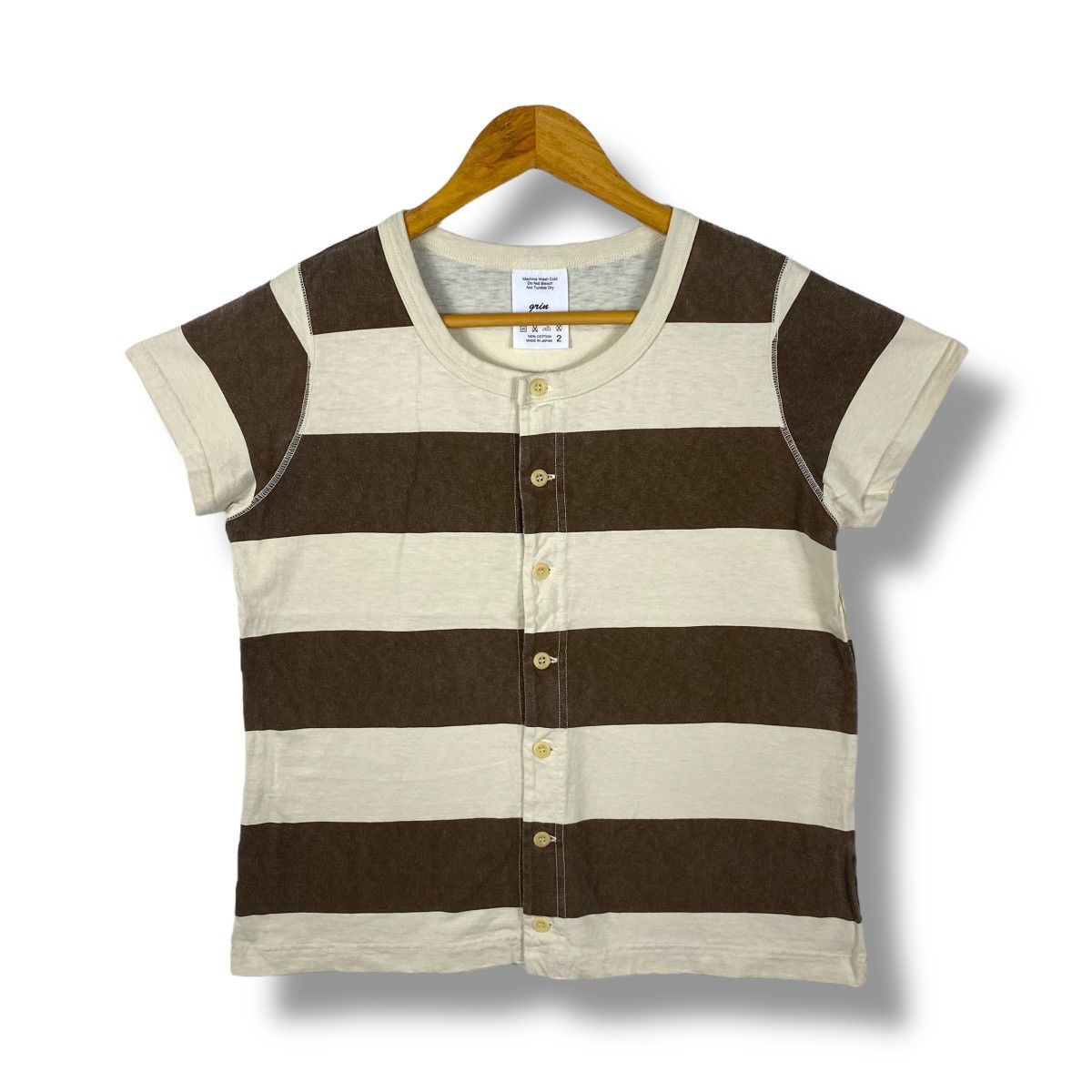 Japanese Brand Japanene Brand GRIN Striped Women Ss Button Tops Size M / US 6-8 / IT 42-44 - 1 Thumbnail
