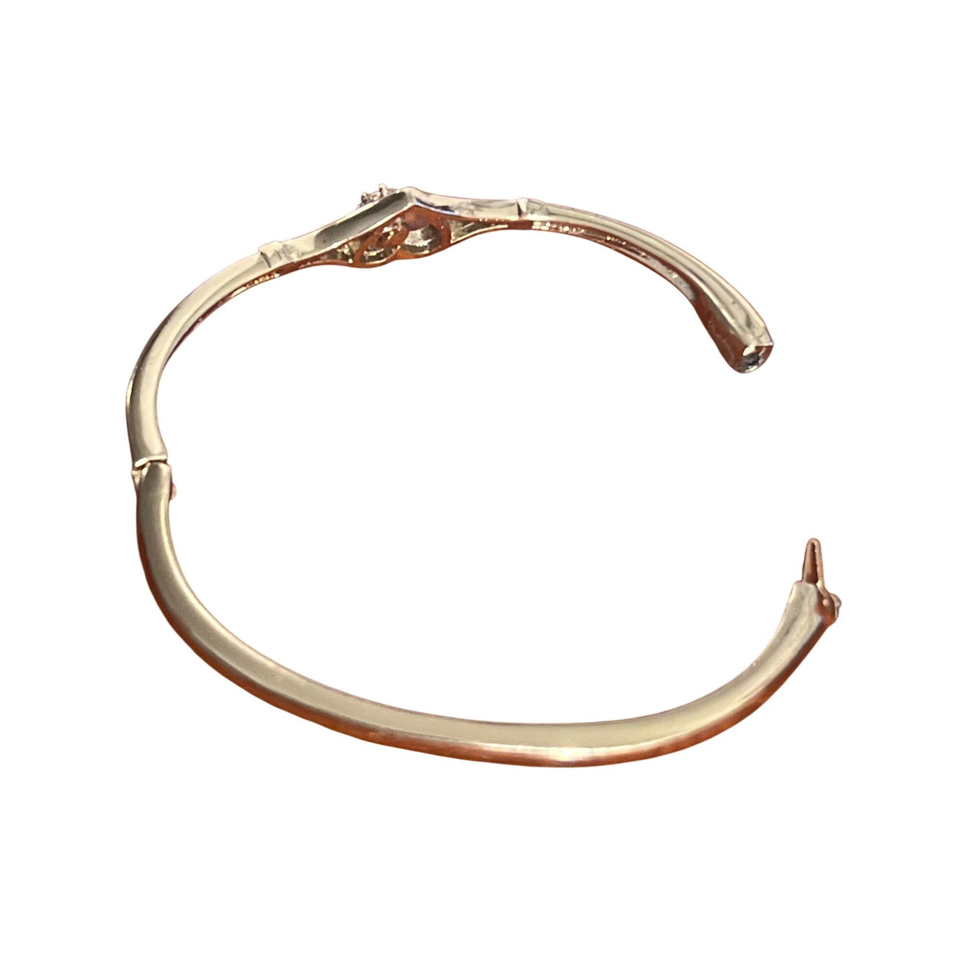 Other Vintage Gold Tone Clamper Bracelet Open Heart Clear Crystal Size ONE SIZE - 4 Thumbnail