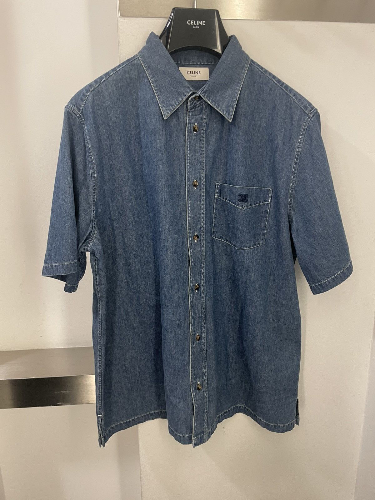 Celine SHORT-SLEEVED SHIRT IN COTTON DENIM Size US M / EU 48-50 / 2 - 1 Thumbnail