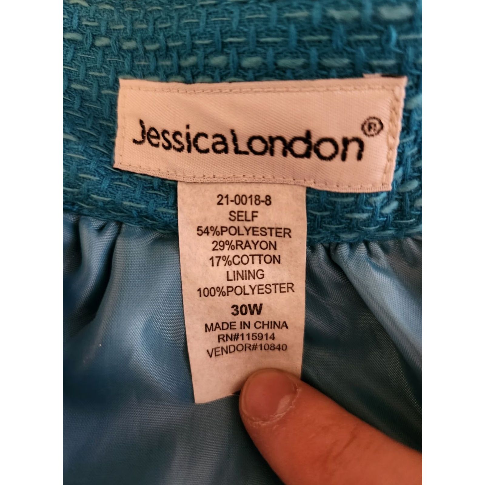 Vintage Jessica London Teal Textured 3/4 Sleeve Jacket 30W Womens Jacket 3/4 Sleeve Solid Teal Size 4XL / US 24-26 - 7 Thumbnail