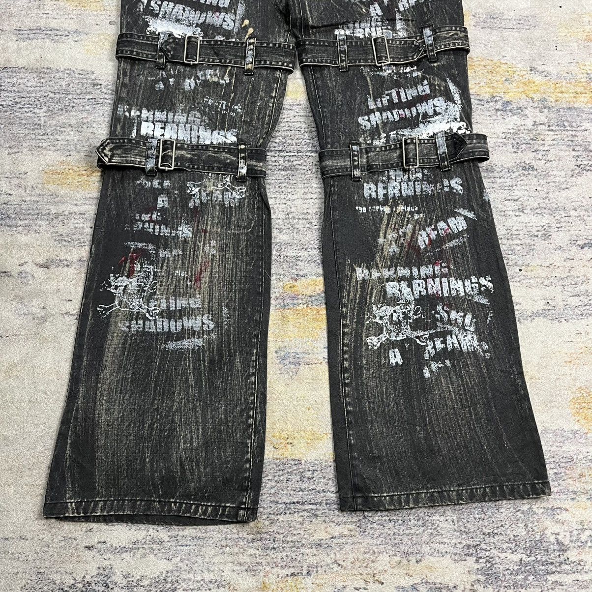 14th Addiction Berning sho skull print washed flared bondage pants vkei Size US 30 / EU 46 - 4 Thumbnail
