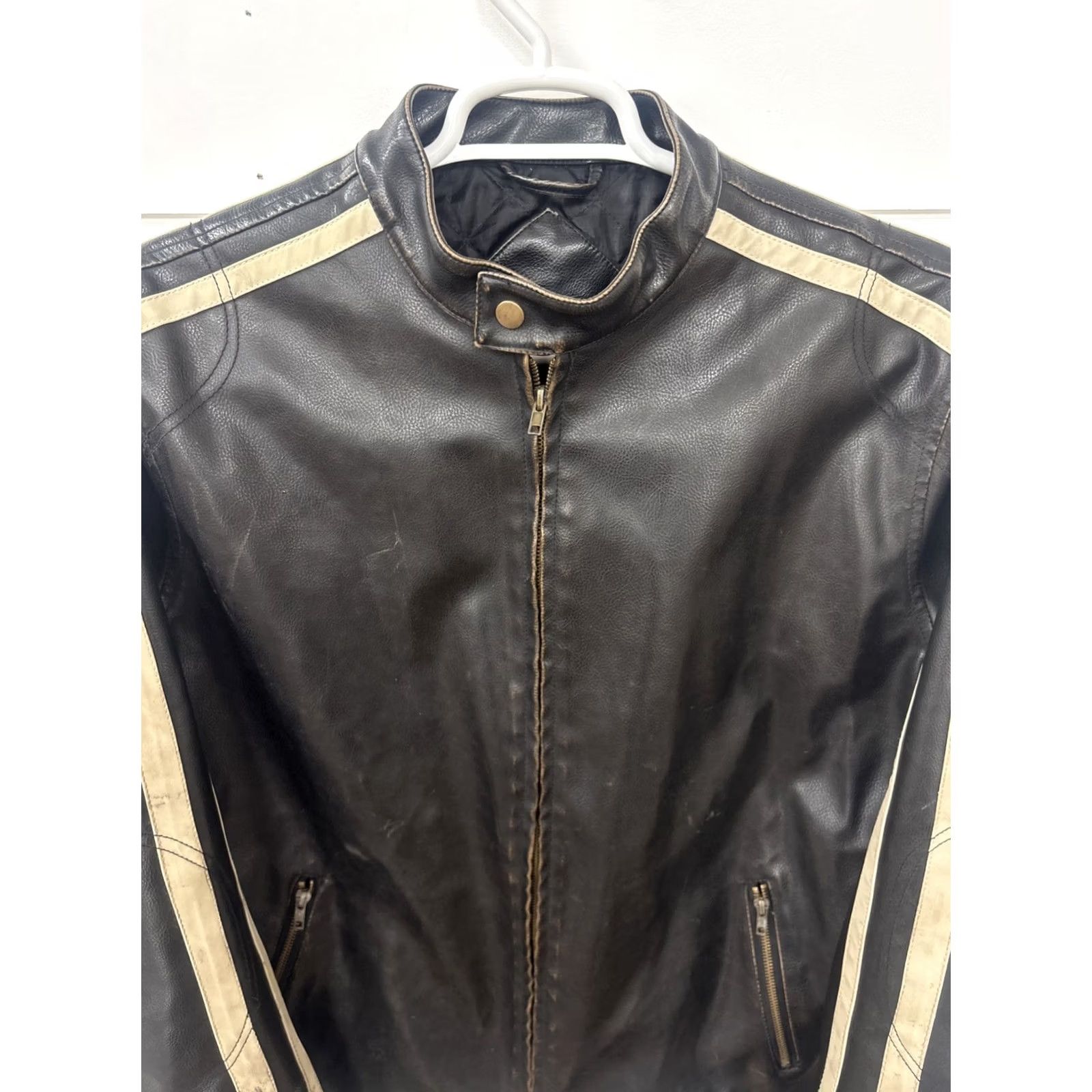 Burnside VINTAGE Burnside Leather Jacket Mens Large Black Faux Leather Racing Moto Bomber 90s Y2K Long Sleeve Zip Pockets Size US L / EU 52-54 / 3 - 2 Thumbnail