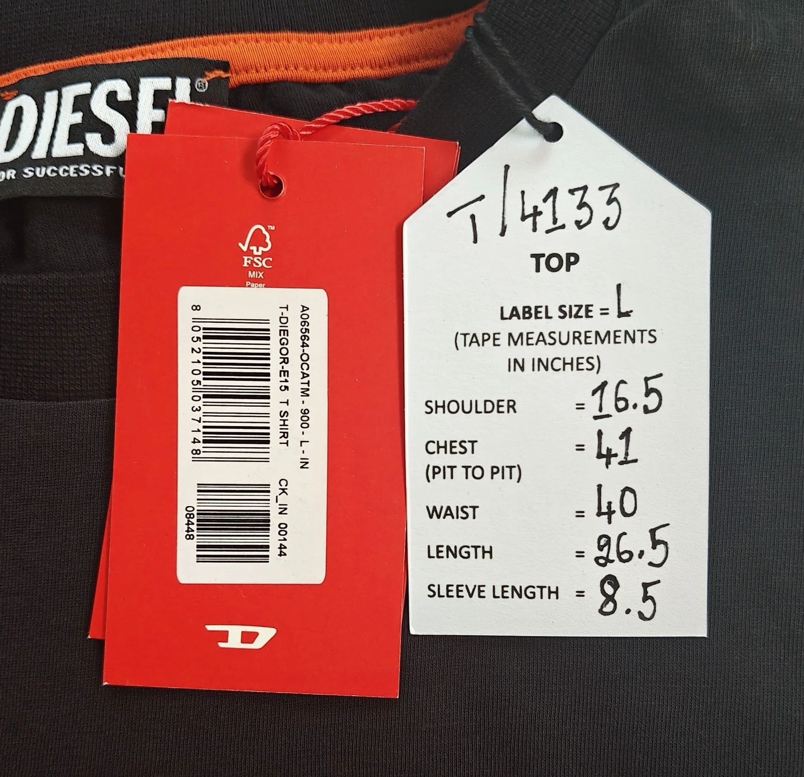 Diesel DIESEL Black T-Shirt With Logo Patch T 4133 Size US L / EU 52-54 / 3 - 5 Thumbnail