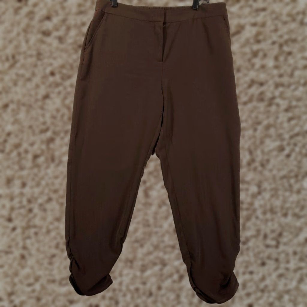 Vintage Chicos Pants Womens Large Brown Ruched Ankle Lightweight Tapered Regular Flat Front Zip Pockets Casual City Preppy Classic Size 36" / US 14 / IT 50 - 1 Thumbnail