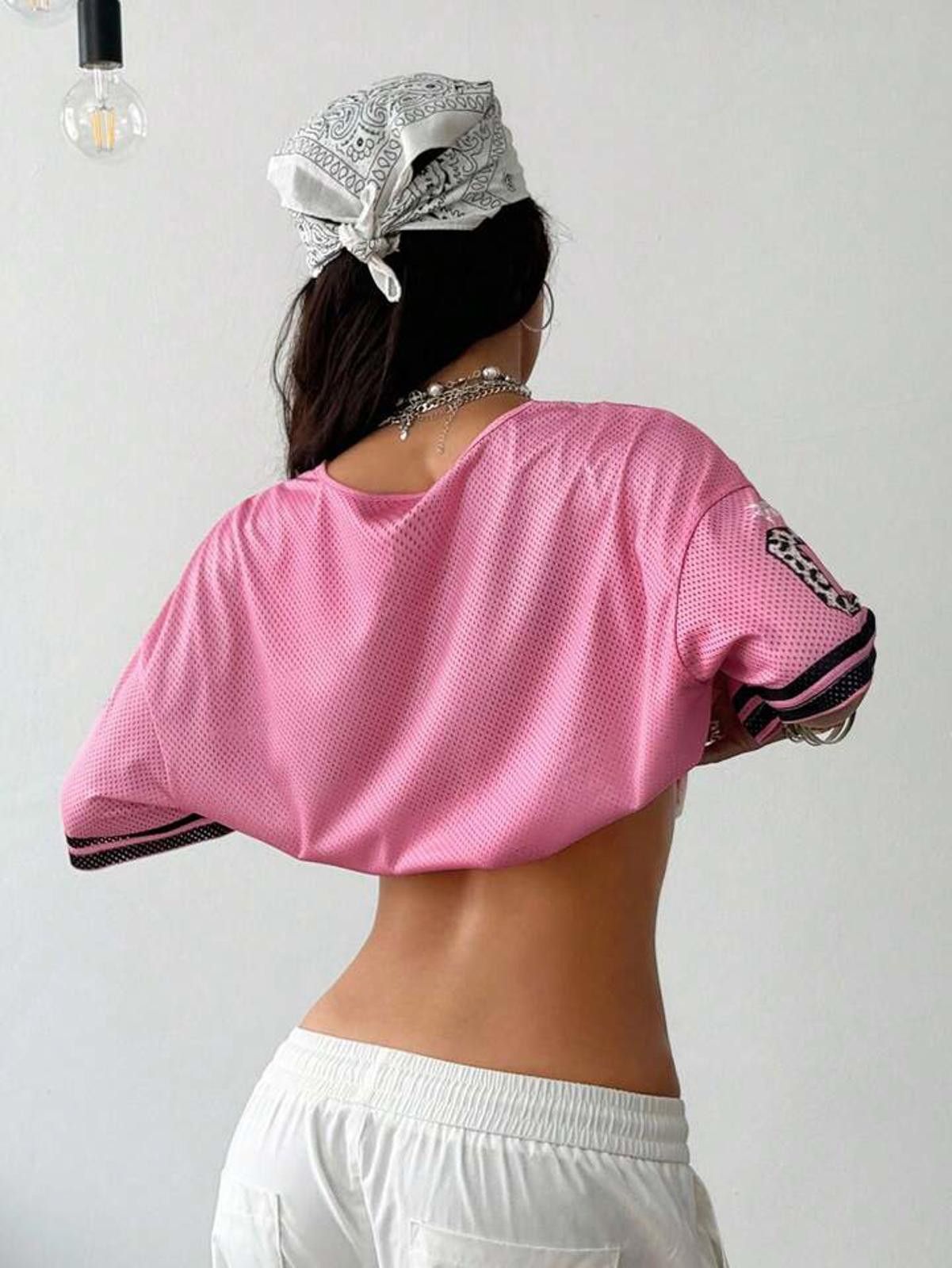Other 01 Leopard Pink Lace Mesh Trim Crop Top Jersey Size ONE SIZE - 5 Thumbnail