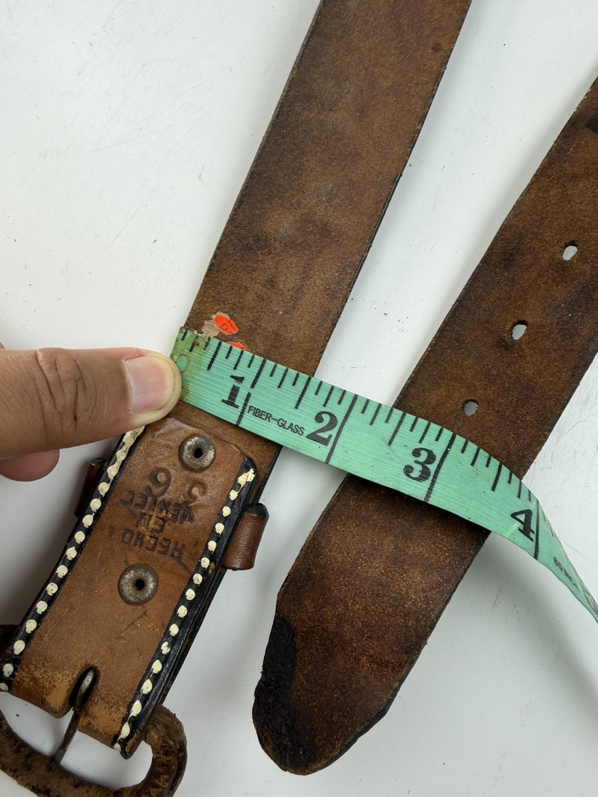 Japanese Brand vintage style distressed painted leather belt tc51 Size 38 - 11 Thumbnail
