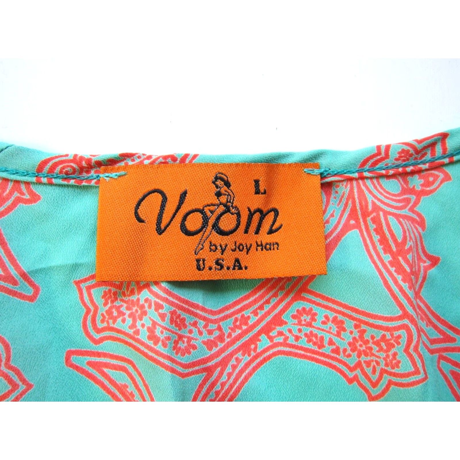 Altea Voom Blouse Shirt Womens Tunic Paisley Floral Long Flare Sleeve Teal Orange Large Size L / US 10 / IT 46 - 3 Thumbnail