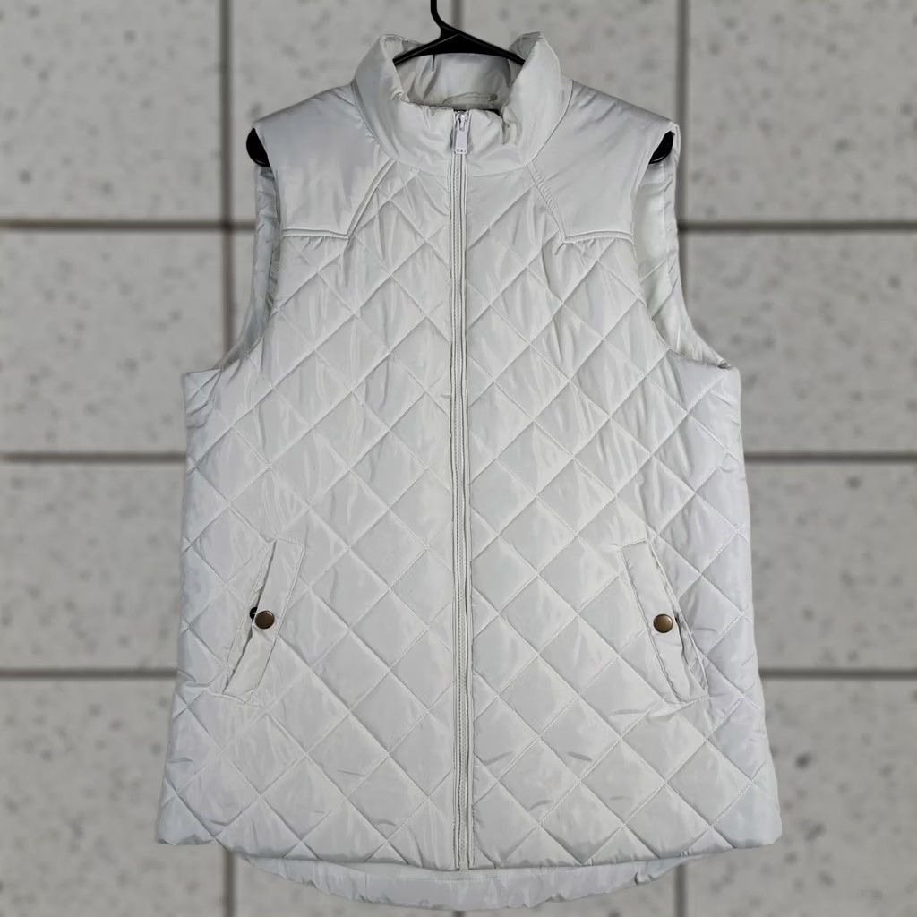 Vintage Zenana Outfitters Quilted Puffer Vest Womens Large White Zip Vest Size L / US 10 / IT 46 - 1 Thumbnail