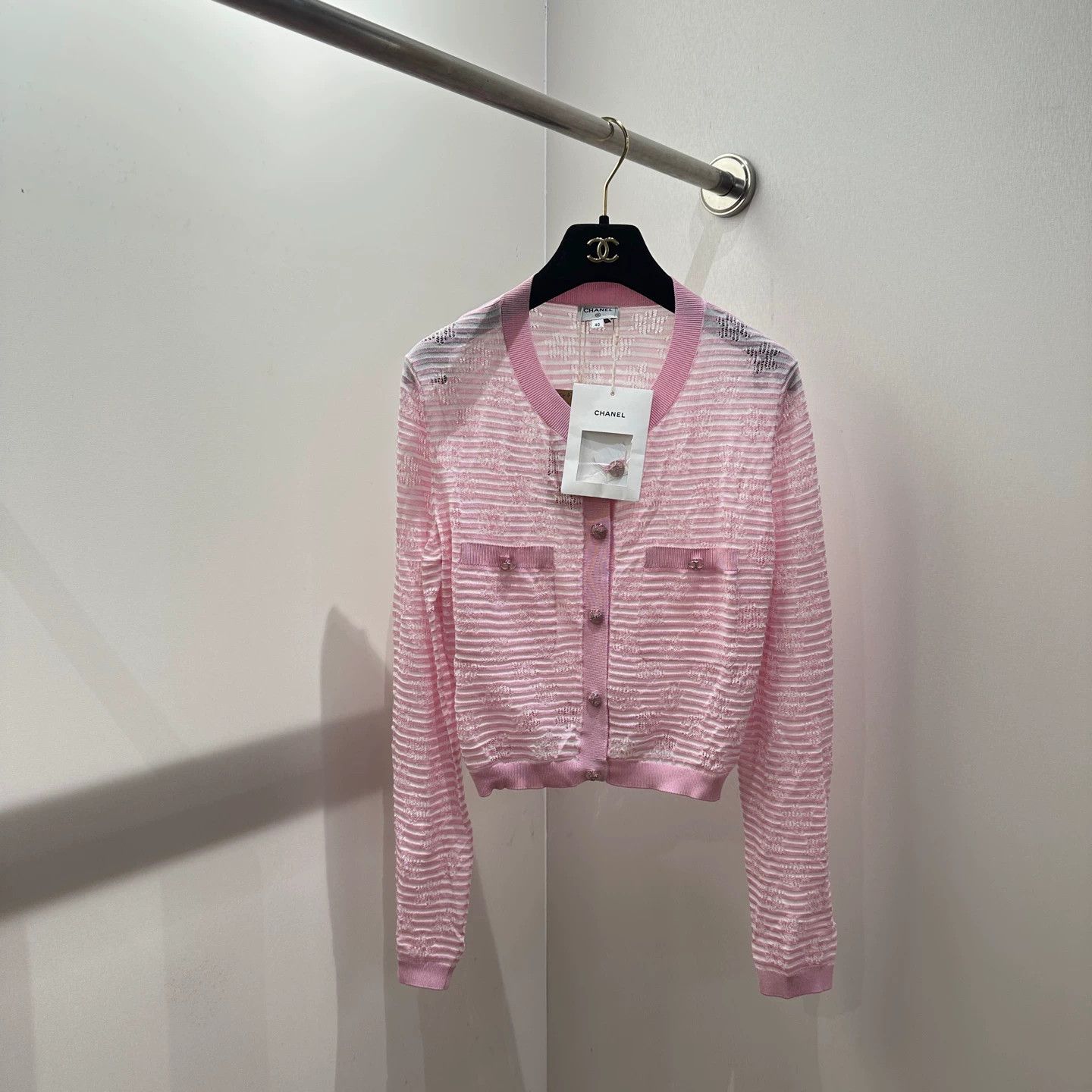 Chanel Chanel apr472 striped all over logo knit sweater Size M / US 6-8 / IT 42-44 - 1 Thumbnail