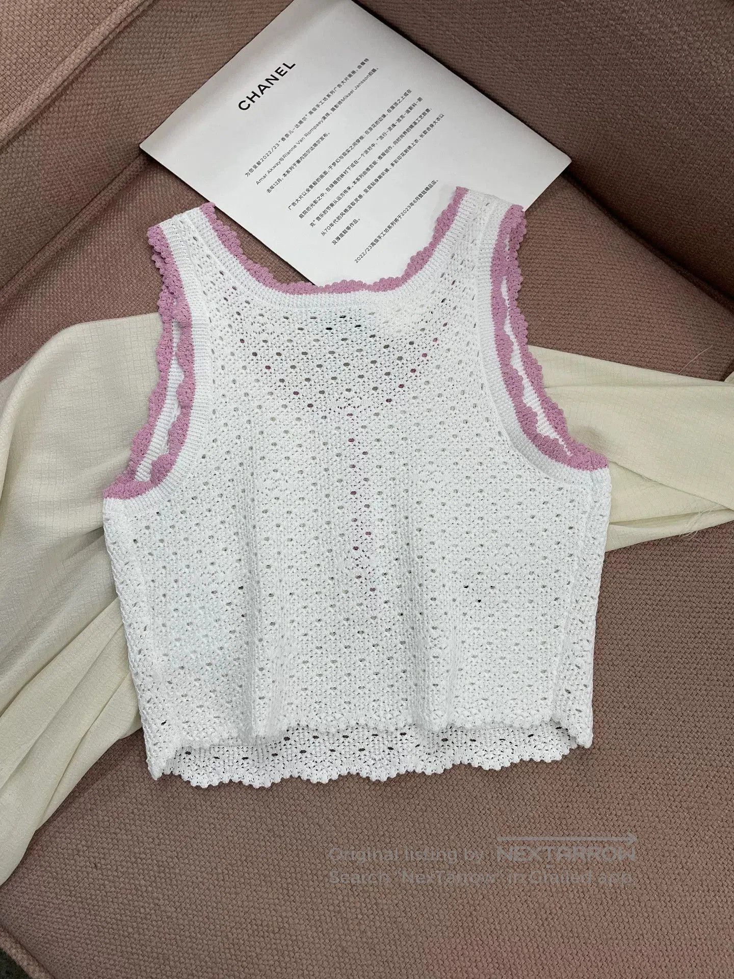 Chanel Chanel White Knit Sleeveless Top with Pink Trim. Size US XS / EU 42 / 0 - 3 Thumbnail