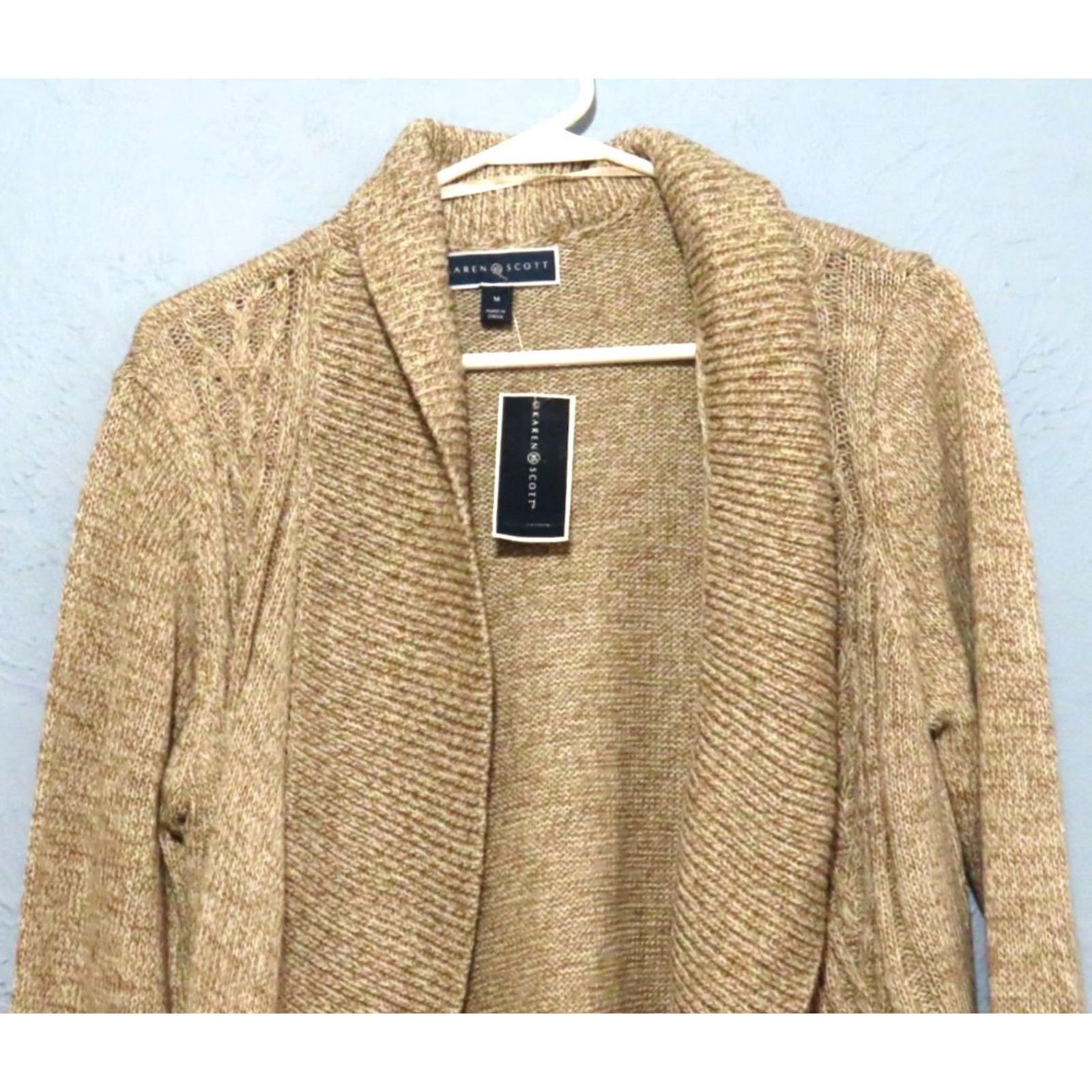 Vintage Karen Scott Women's M Cardigan Beige Marl Tan NWT Long Sleeve Collared Acrylic Knit Solid All Seasons Fall Winter Spring Size M / US 6-8 / IT 42-44 - 5 Thumbnail