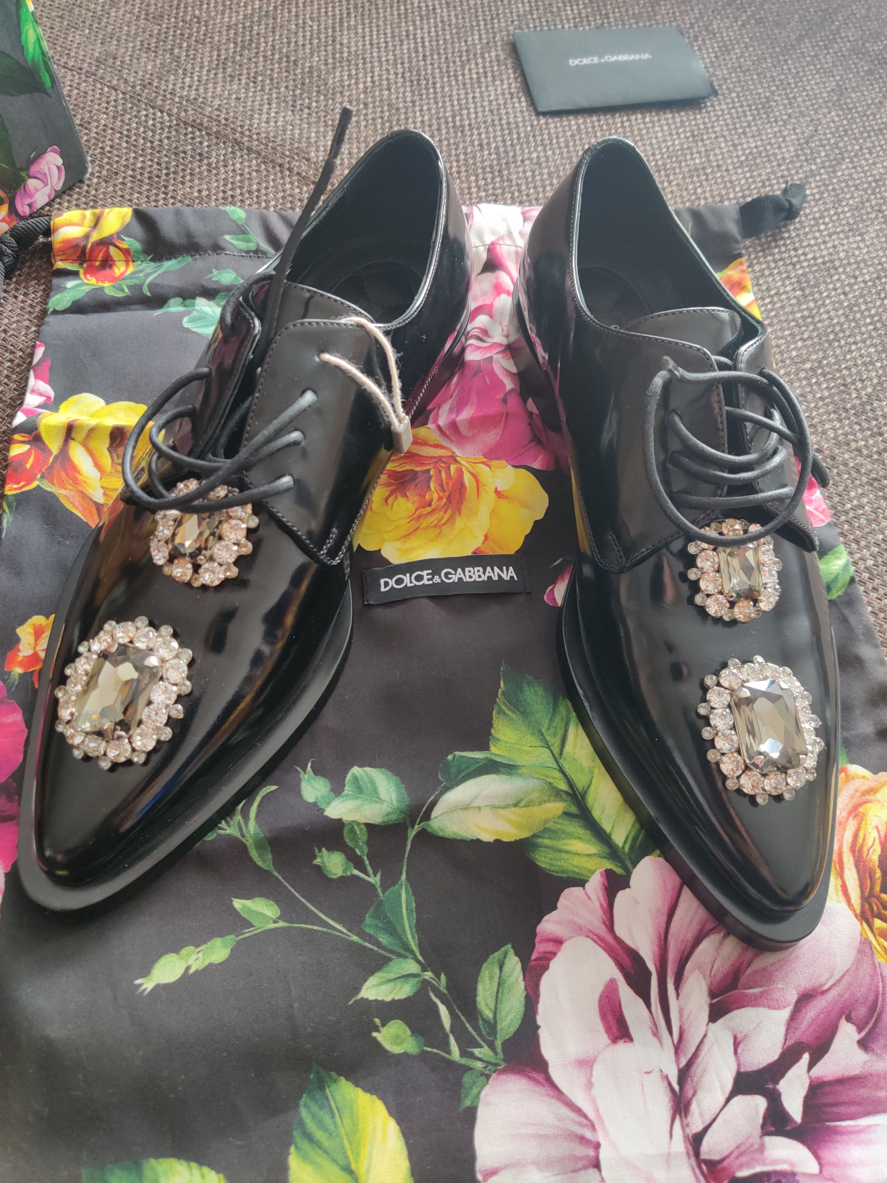 Dolce & Gabbana dolce & gabbana black leather crystal lace up formal shoes Size US 6 / IT 36 - 1 Thumbnail
