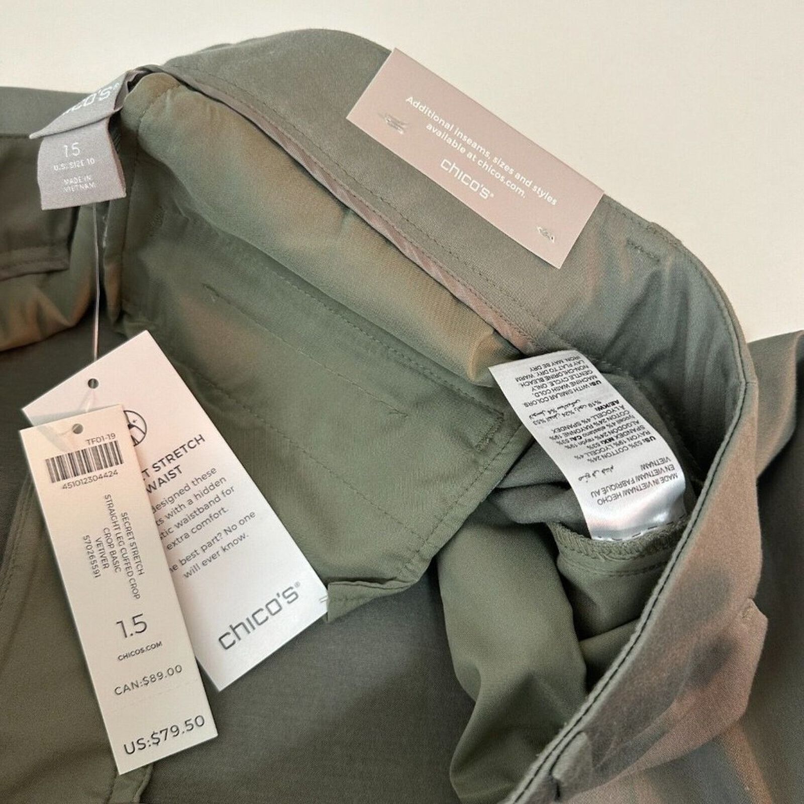 Chicos NWT Chico's Stretch Straight Cuffed Crop Pant Olive Gray 10 Size 32" / US 10 / IT 46 - 9 Thumbnail