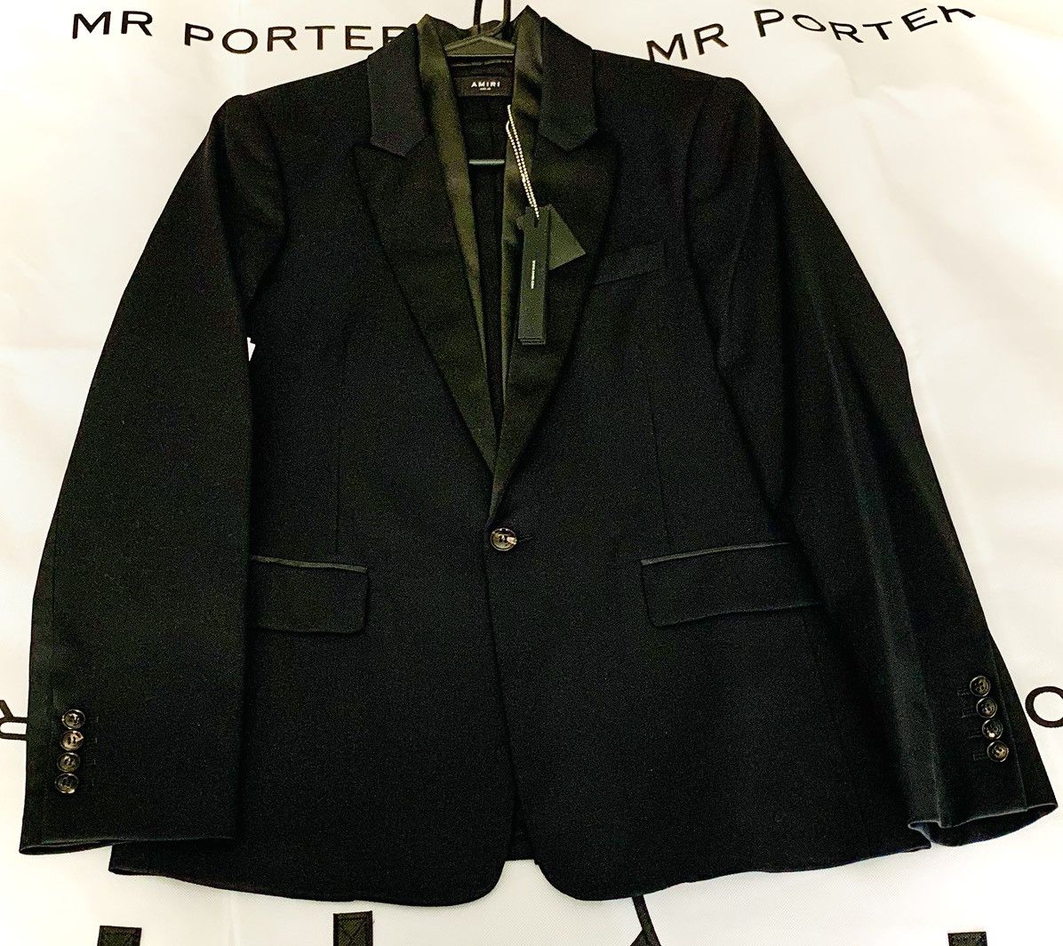 Amiri AMIRI Leather & Satin-Trimmed Wool-Twill Black Blazer, IT48 Size 48R - 2 Thumbnail