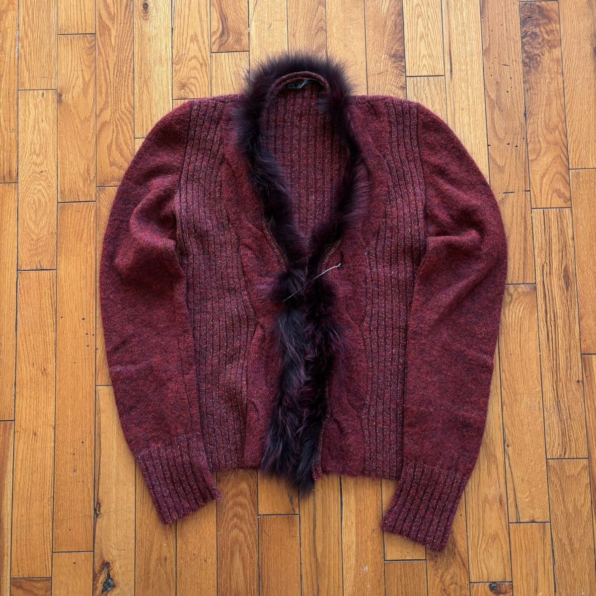 image of Cavalli Class x Roberto Cavalli 2000S Fur Trimmed Mohair Sweater in Red, Women's (Size Medium)