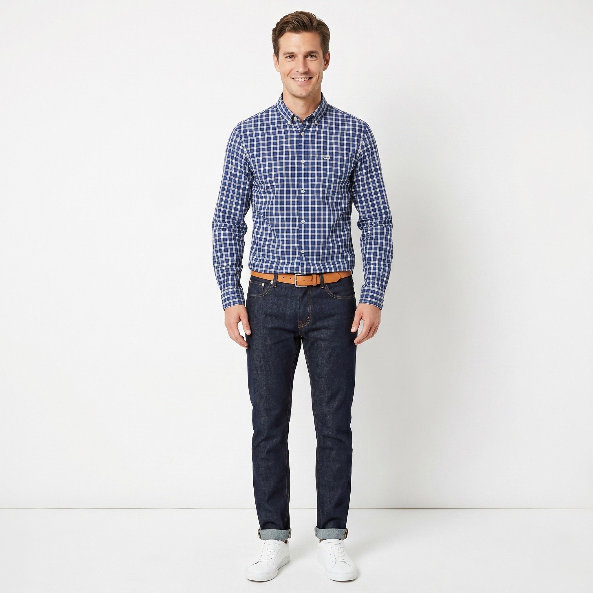 Lacoste Lacoste Men 39 S/M Casual Shirt Blue Check Cotton 9644 Size US S / EU 44-46 / 1 - 1 Thumbnail