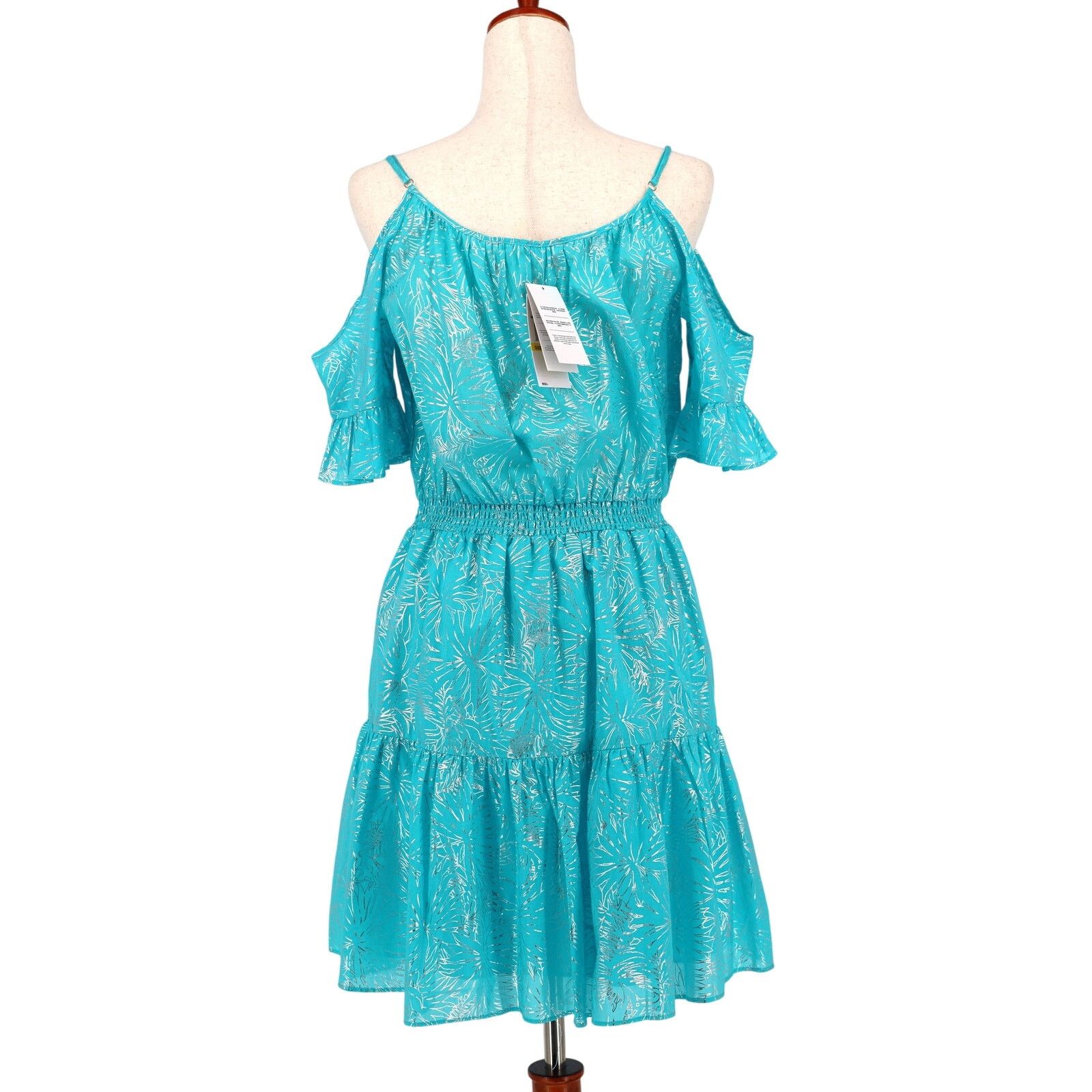 Michael Kors Michael Kors Women Foil Turquoise Ruffle Mini Dress Size XS Size XS / US 0-2 / IT 36-38 - 3 Thumbnail