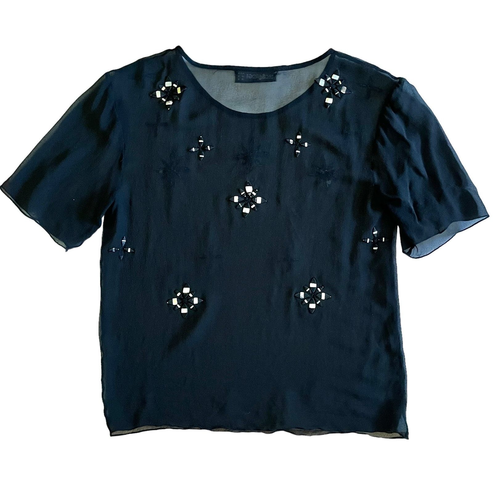 BEC + BRIDGE Bec & Bridge Black Silk Sencha Embellished Tee Blouse Size S / US 4 / IT 40 - 4 Thumbnail