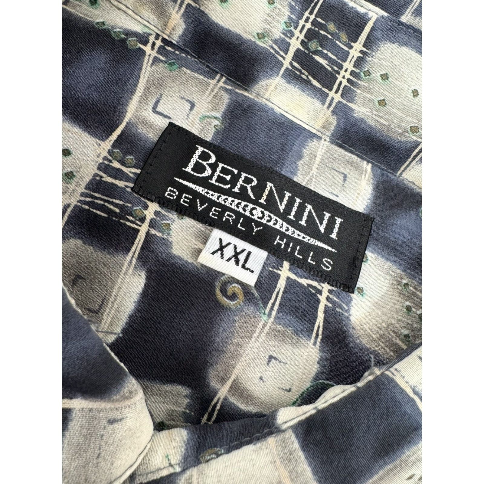 Vintage Gorgeous BERNINI Beverly Hills Geometric Mens 2XL Button-Up Shirt Long Sleeve Blue / Silver / Gray Size US XXL / EU 58 / 5 - 5 Thumbnail