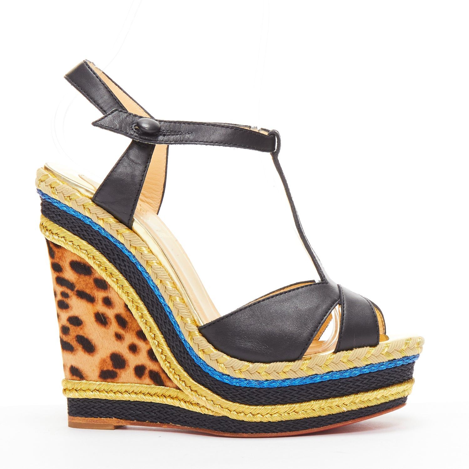 image of Christian Louboutin Trotolita 140 Brown Leopard Horsehair Platform Wedges Eu36 Shoes in Black, Wome
